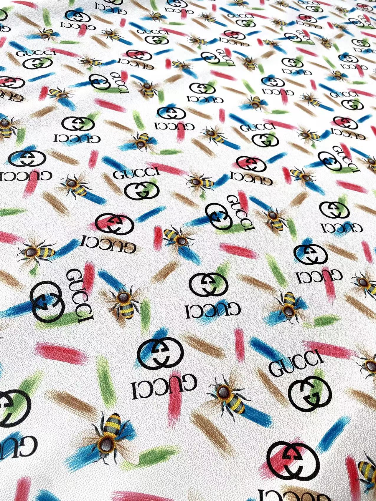 Gucci Bee Colorful  Designer Leather Sheet Sold by Yard