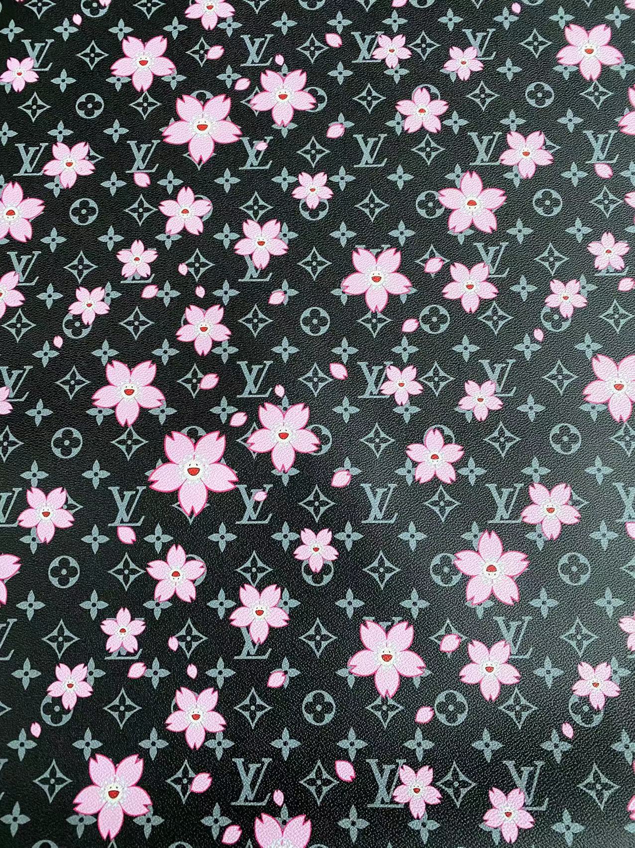 Black Cherry Takashi Murakami LV Leather Sheet for DIY
