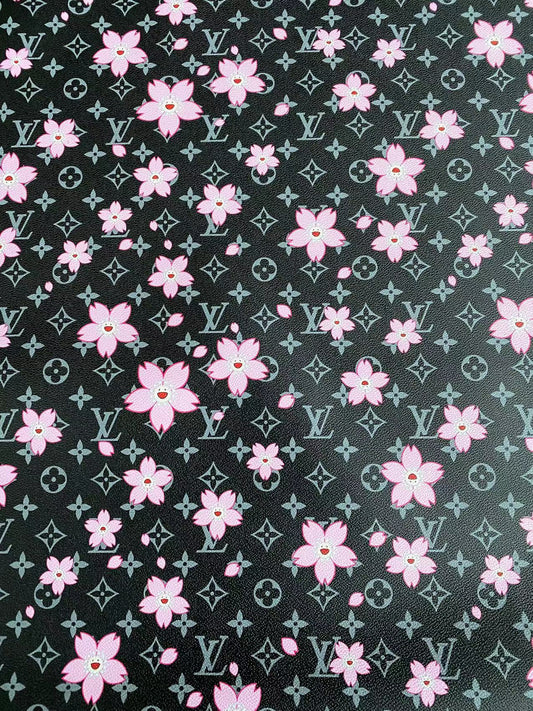 Black Cherry Takashi Murakami LV Leather Sheet for DIY