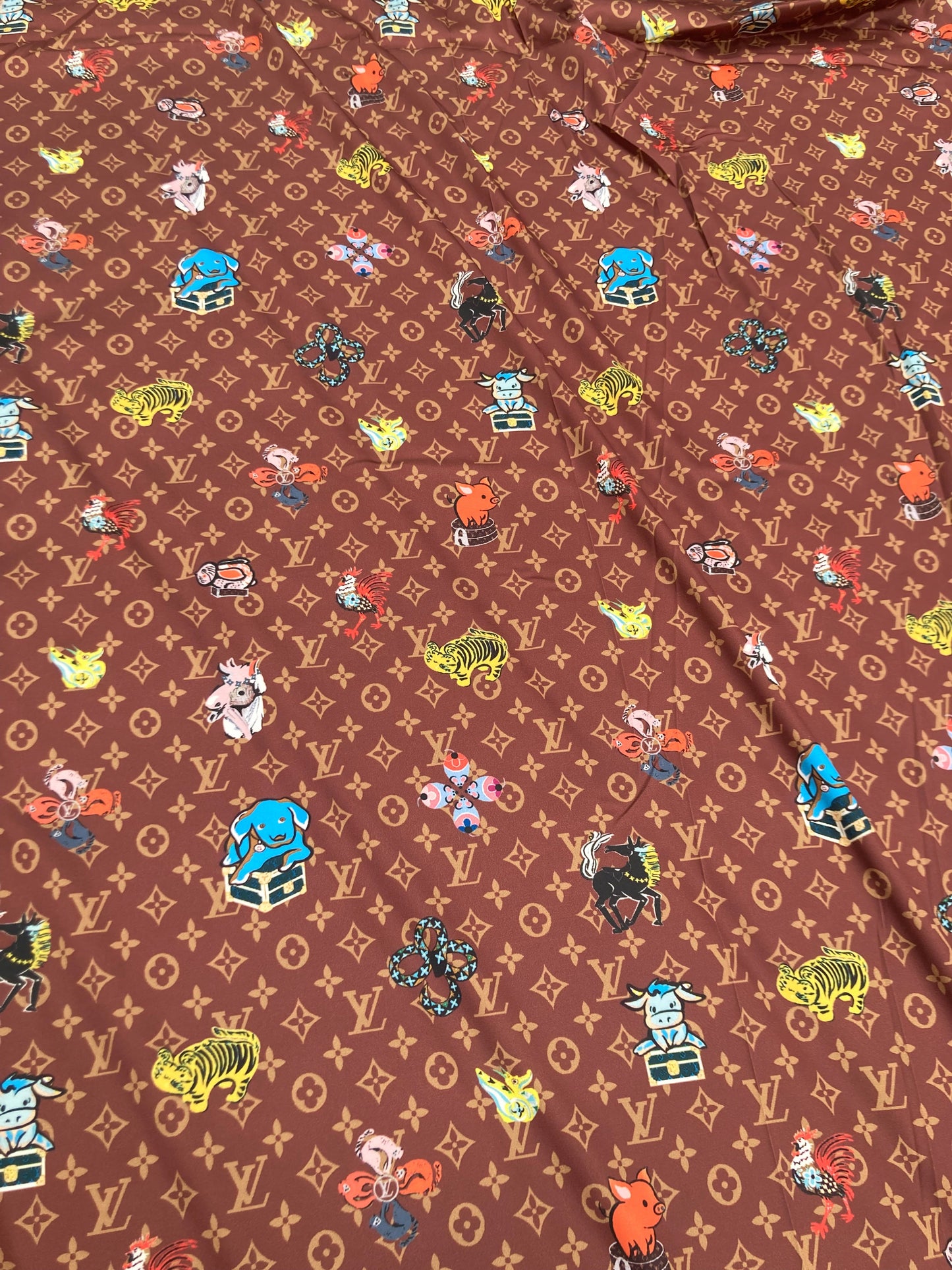 Classic LV Satin Fabric for Sewing Handmade DIY Bag Lining Pajama Fabric Sold by Yard