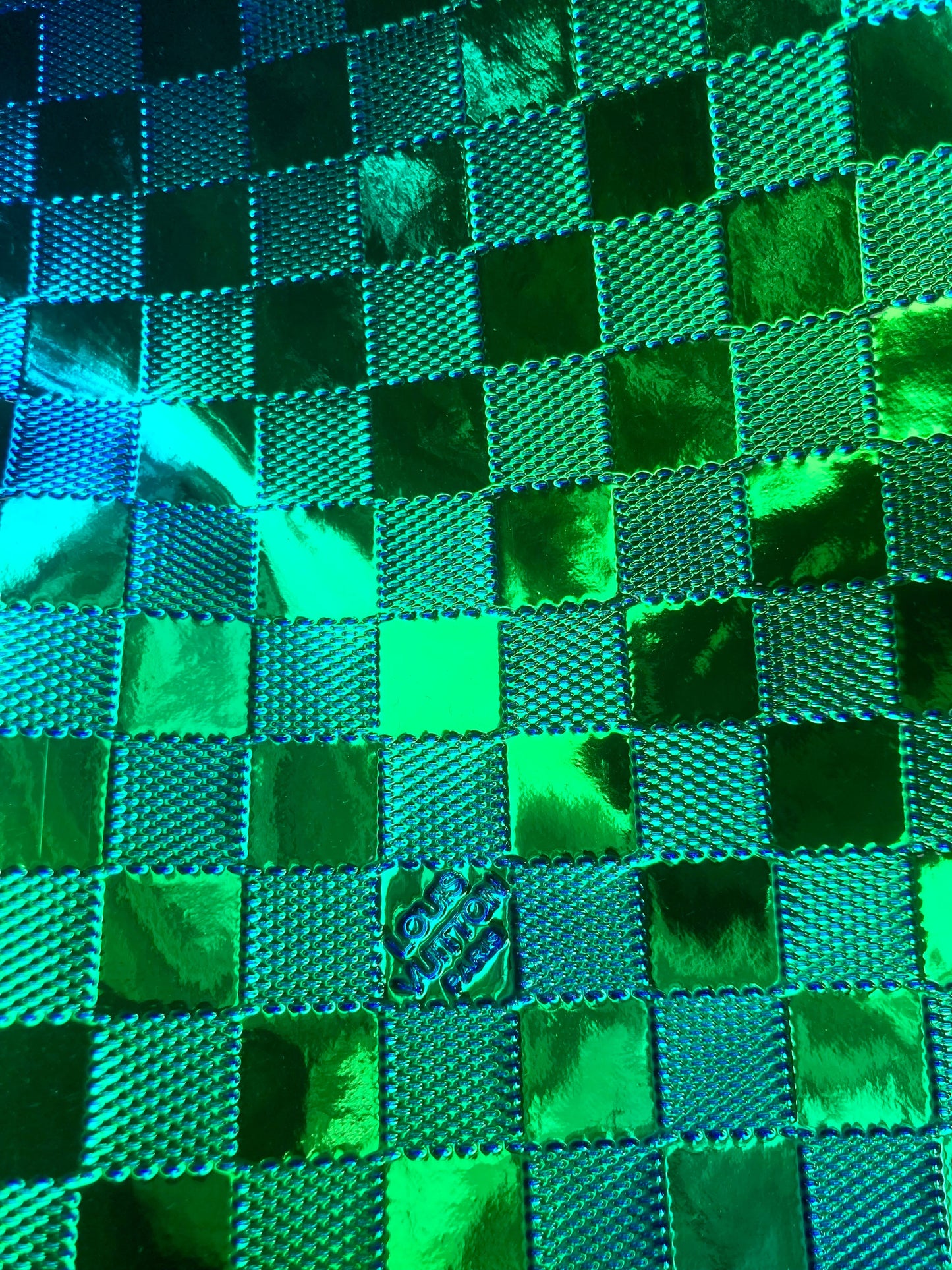 Custom Handmade DIY Green Blue Gradient Reflective Damier LV for Upholstery
