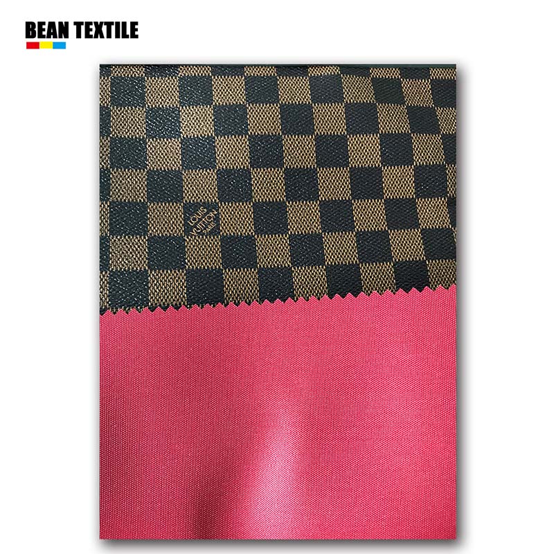 Brown LV vinyl Damier check pattern faux leather fabric by yard for wallet
