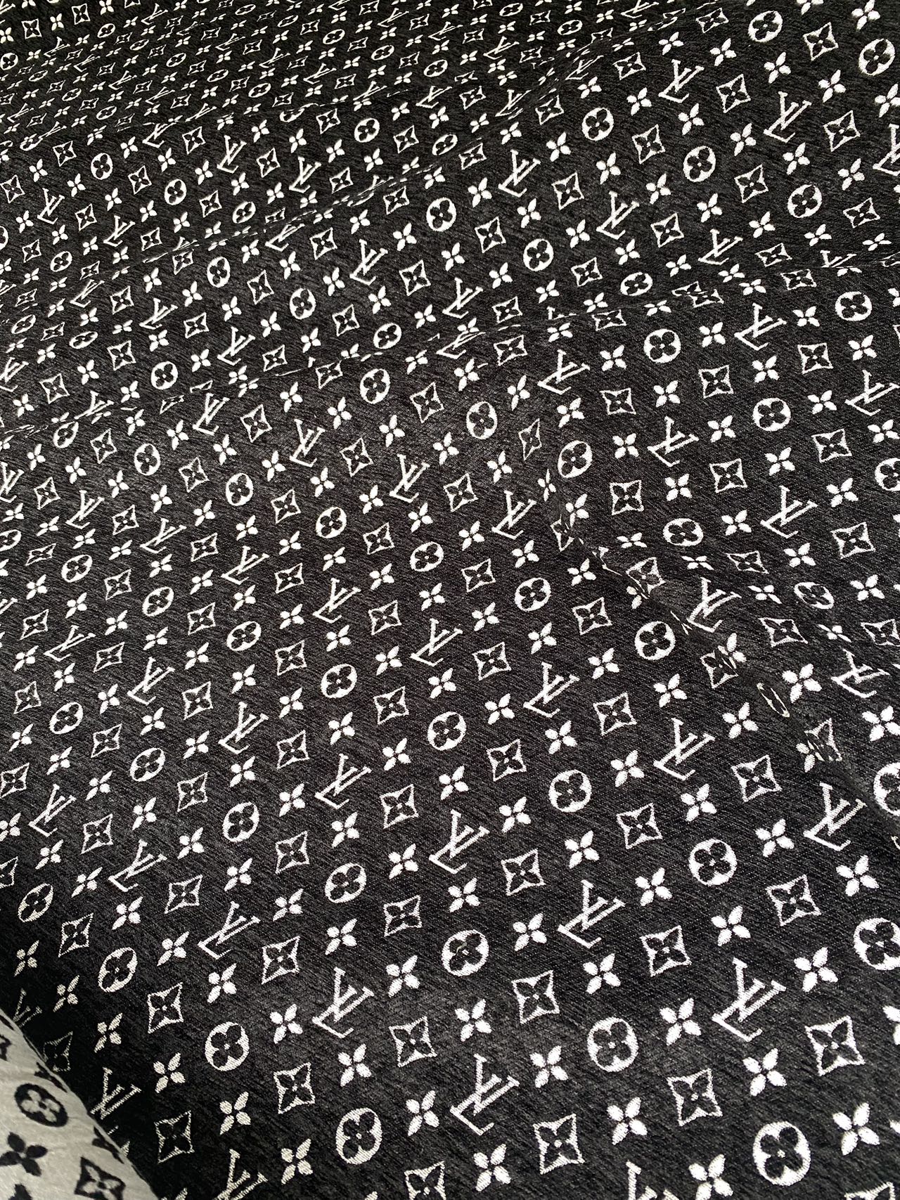 Black Chenille LV Fabric Louis Vuitton Designer Furniture Fabric for Handmade DIY Sewing