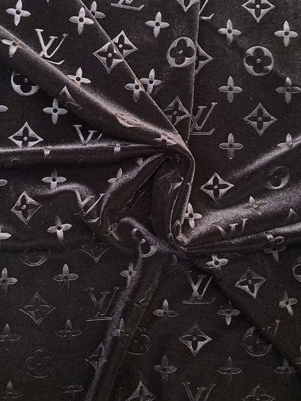Black LV Velvet Designer Fabric for Sneakers Crafts DIY Sewing Projects