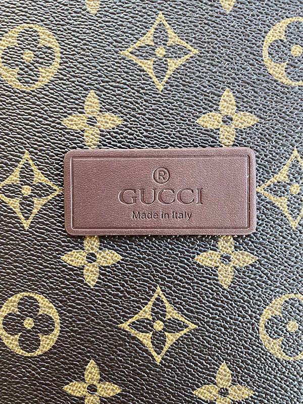 Brown Gucci Label Badge Authentic Leather Handmade Accessory
