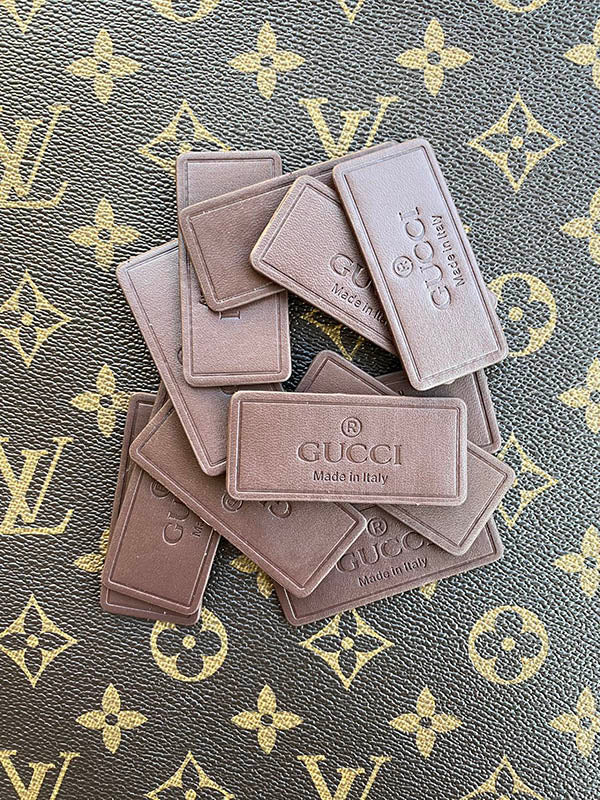 Brown Gucci Label Badge Authentic Leather Handmade Accessory