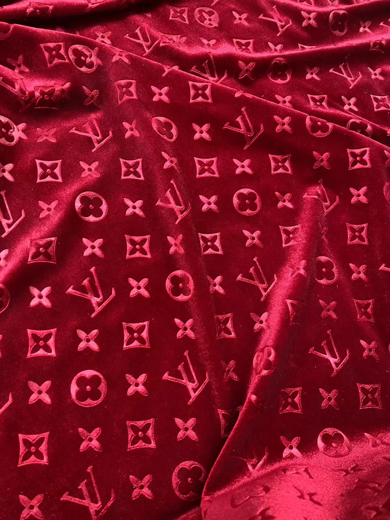 Luxury Burgundy LV Velvet Fabric for Custom Sneakers Sewing Car Headliner Upholstery