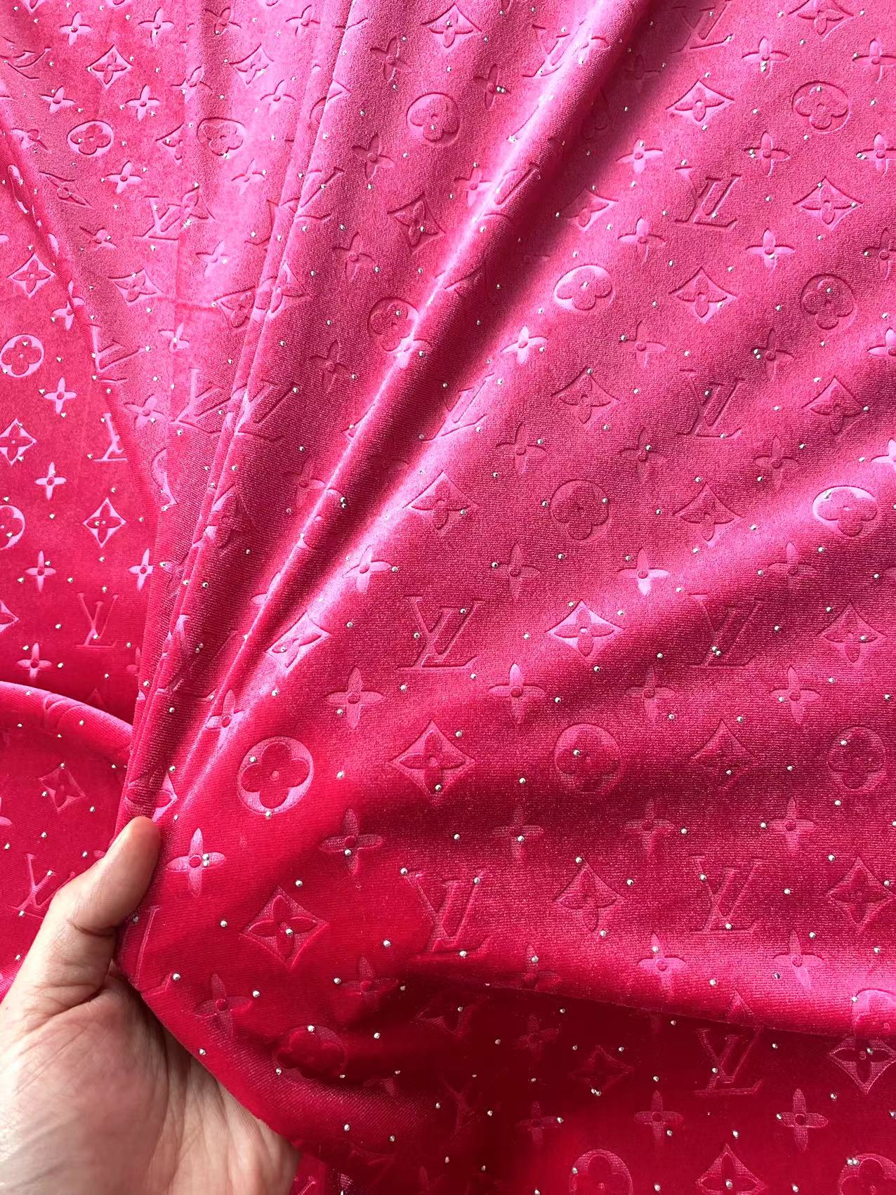 Hot Pink Diamond LV Louis Vuitton Velvet Sewing Upholstery Fabric
