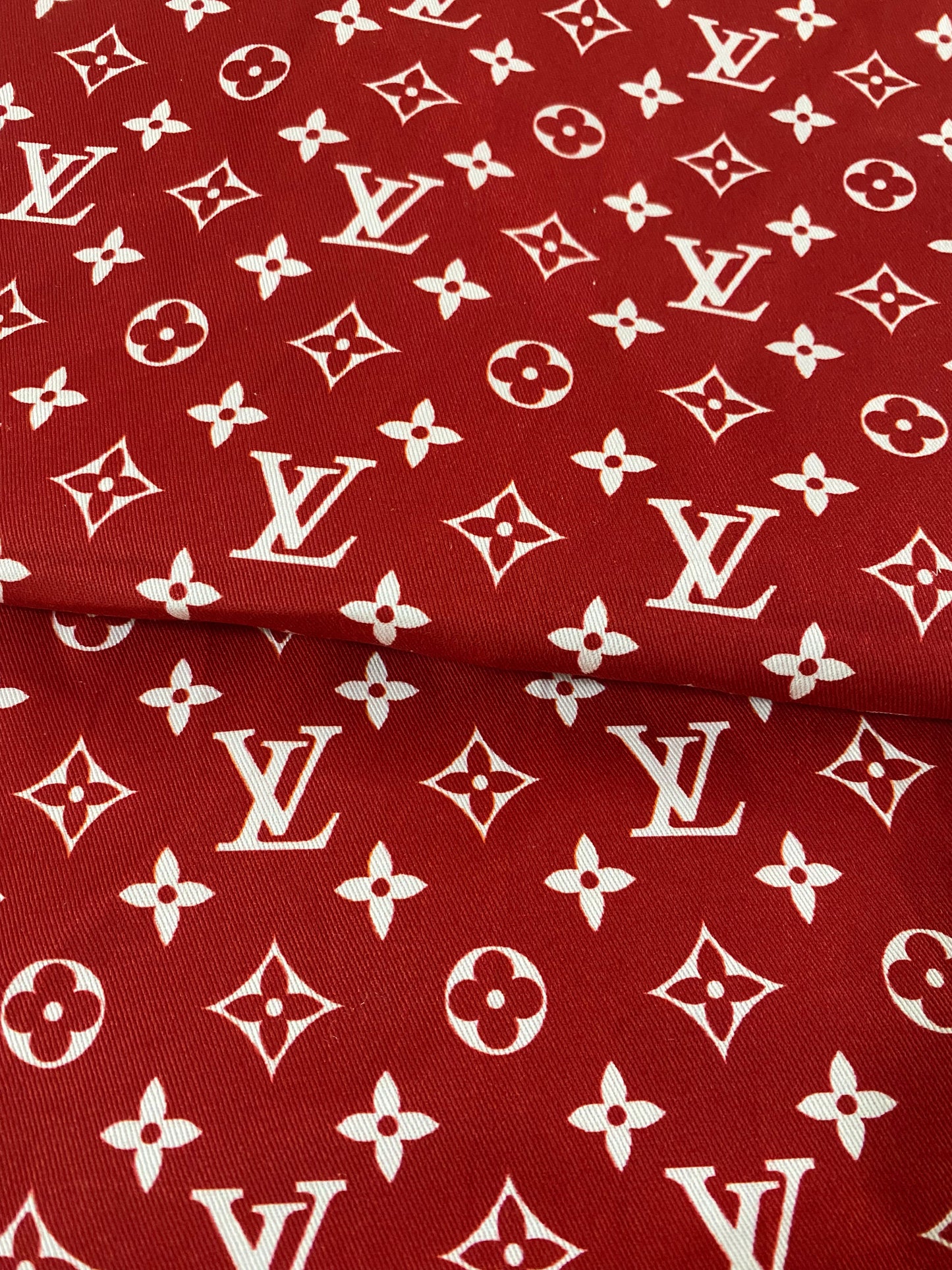 Red White Louis Vuitton Monogram Designer Shirt Fabric for Custom Handmade DIY