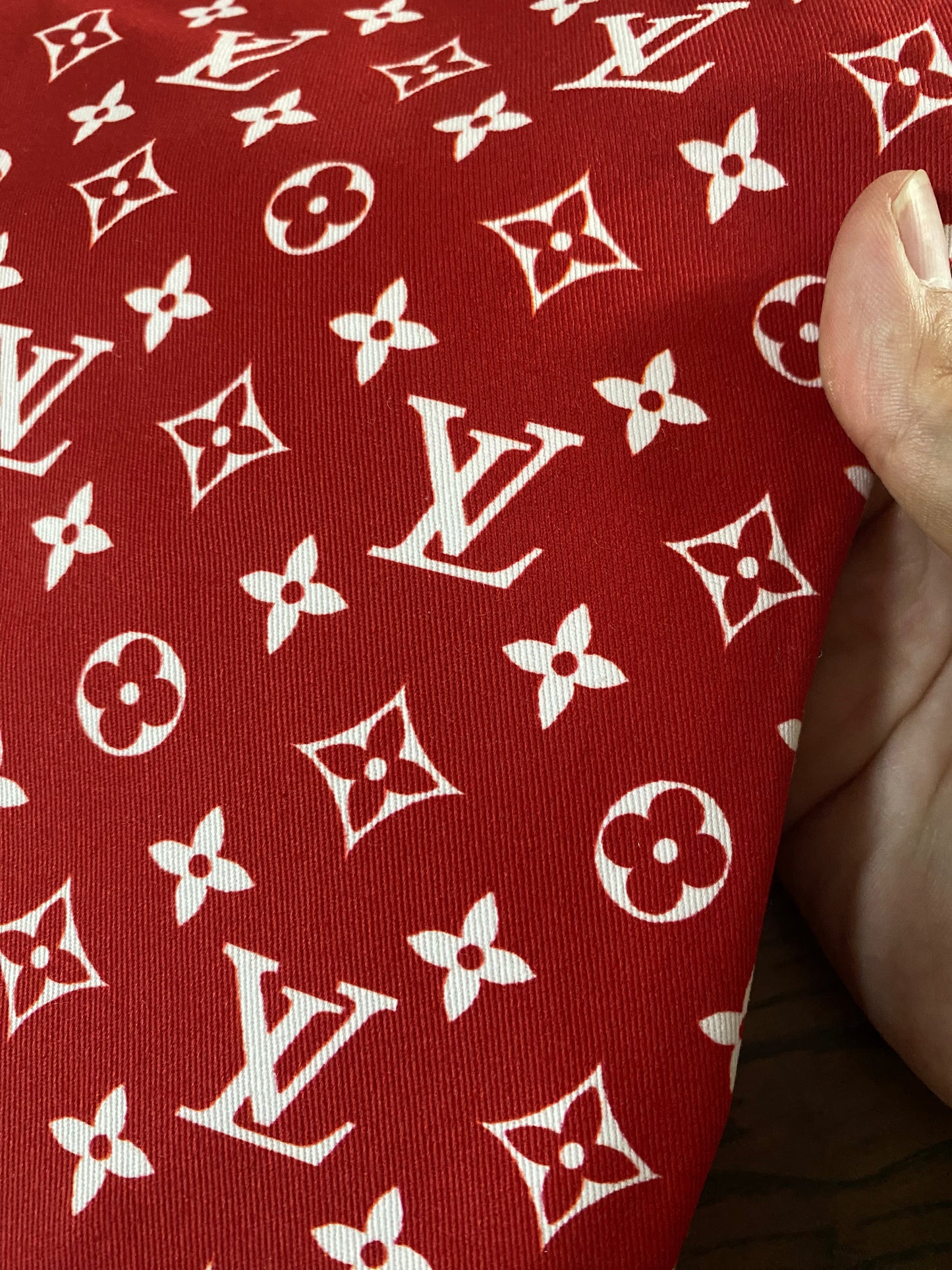 Red White Louis Vuitton Monogram Designer Shirt Fabric for Custom Handmade DIY