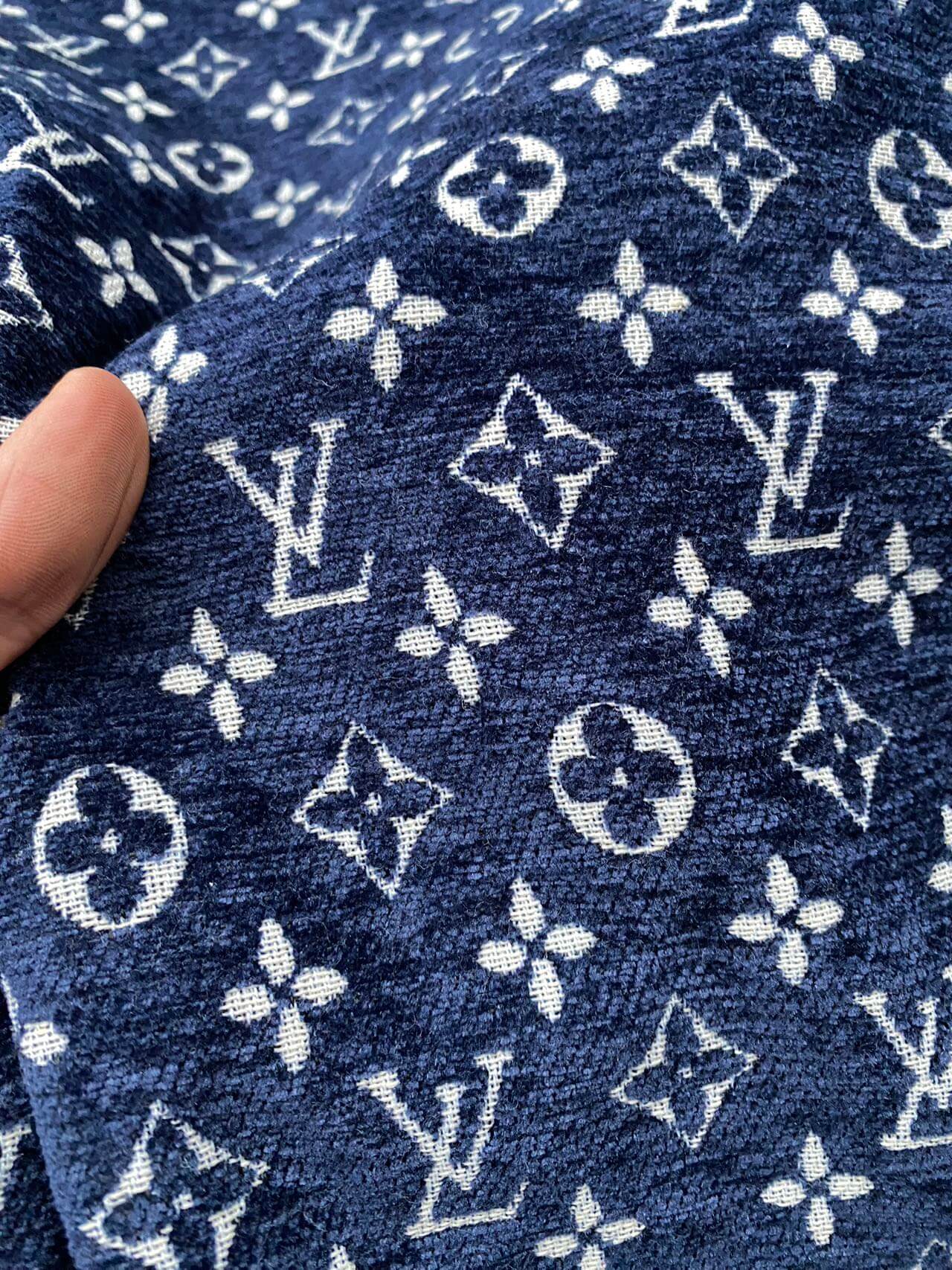 Navy Louis Vuitton Chenille Sofa Fabric