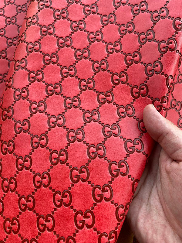 Red Embossed Gucci Upholstery Leather Fabric for Sneakers Customshoes