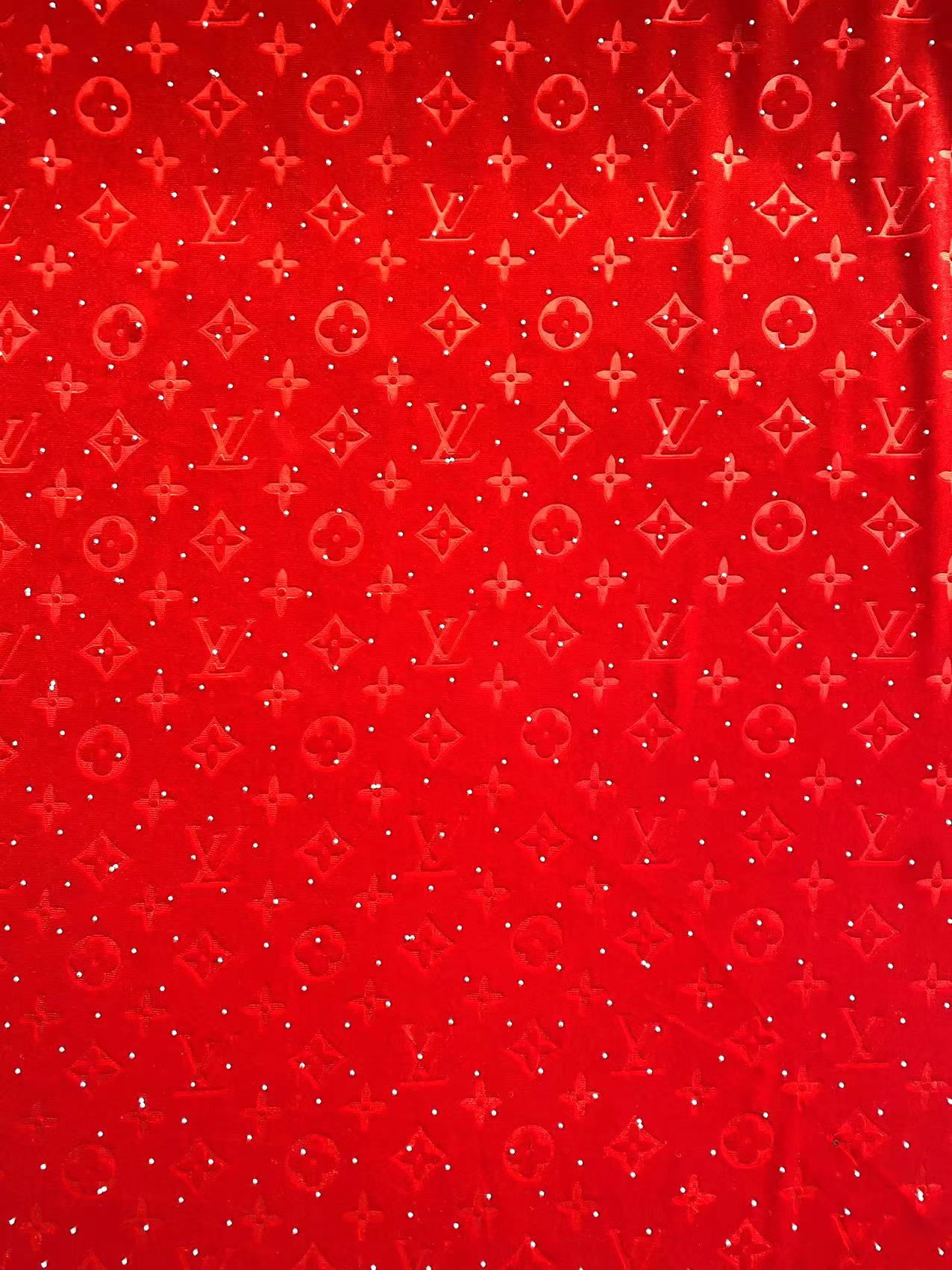 Red LV Louis Vuitton Custom Sewing Velvet Fabric
