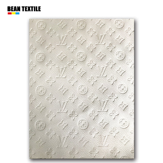 White embossed Louis Vuitton Faux leather fabric by yard car upholstery