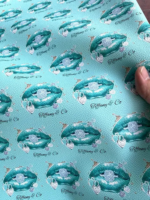 Tiffany Blue Tips Custom Leather Designer Fabric for DIY Crafts Projects