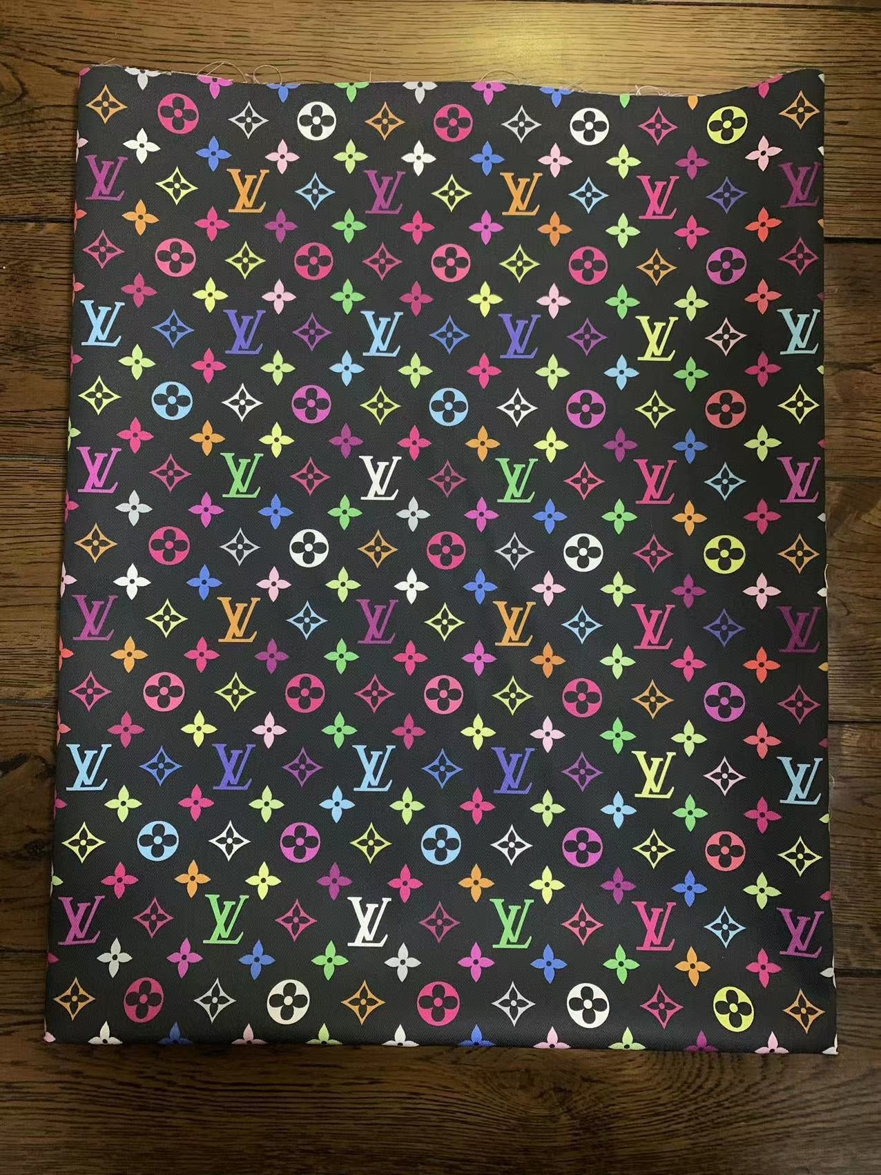 Colorful Rainbow LV Cotton Fabric Sold by Yard for Custom Sneakers Handmade Sewing