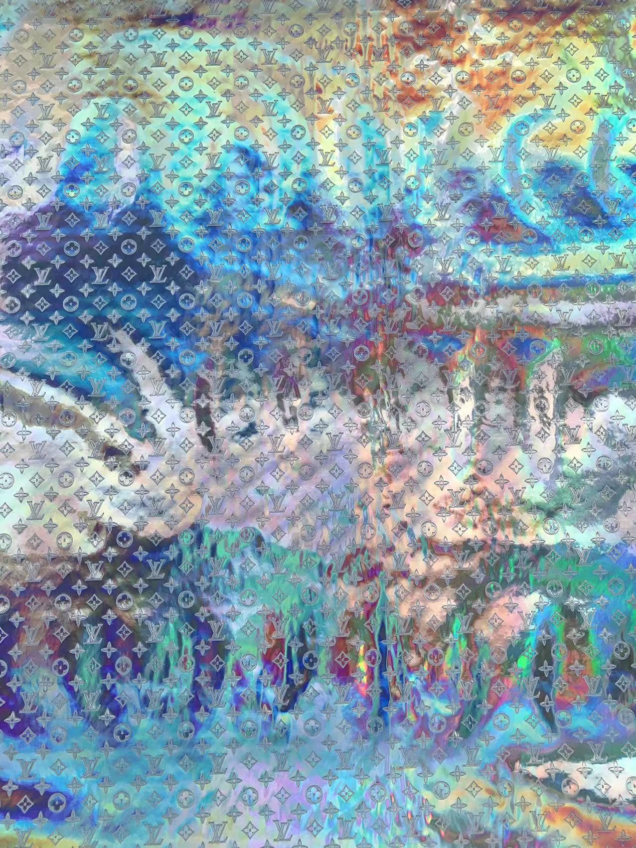 Custom Designer LV Silver Embossed Hologram Vinyl Leather Fabric for DIY Crafts Upholstery