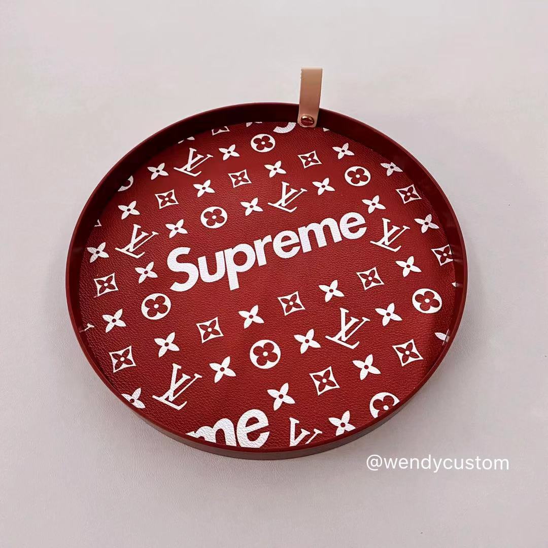 Red LV Tray With Leather Strap