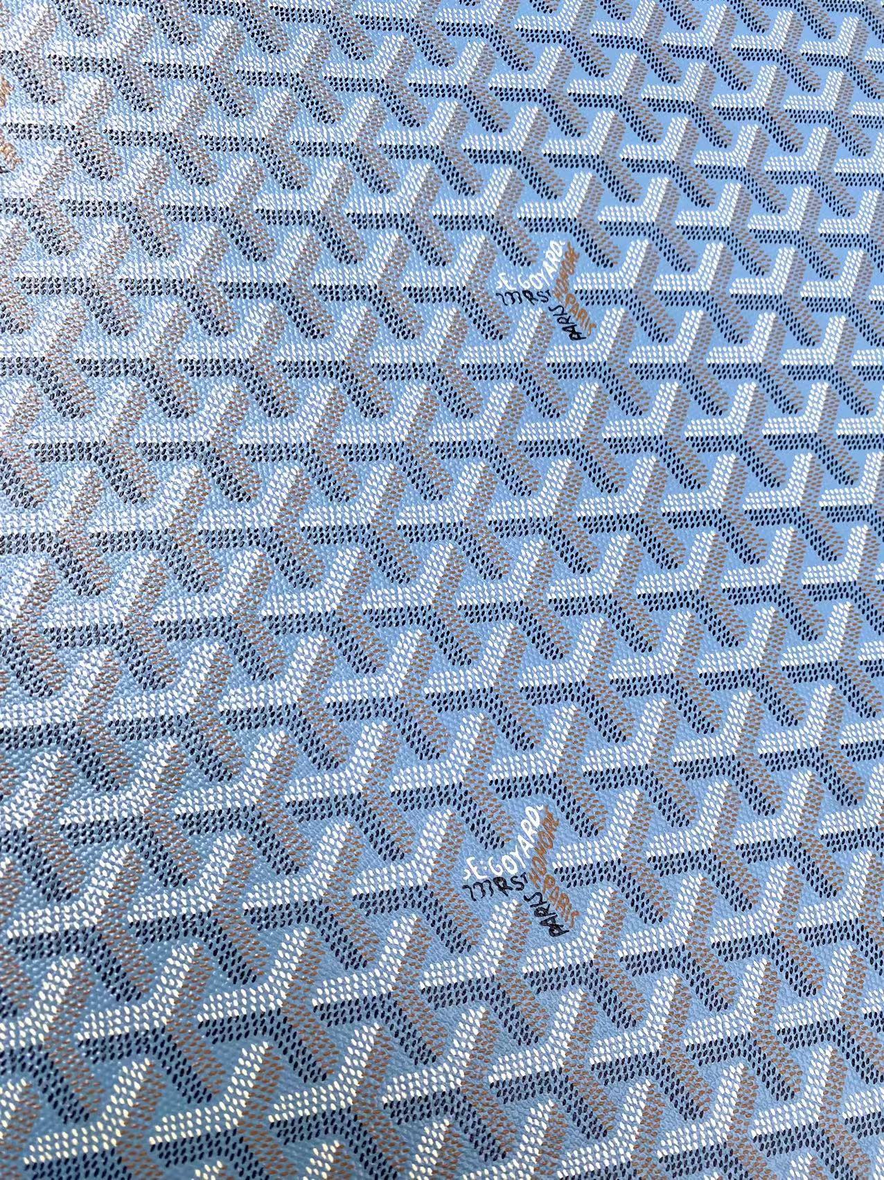 Elegant Light Blue Goyard Canvas Leather Fabric for Bag Custom Sneakers Upholstery Wrap