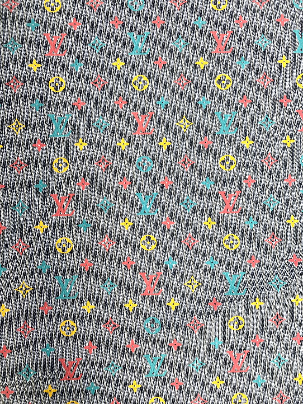 Colorful rainbow LV Texture Denim Fabric for Handmade DIY Crafts Jackets