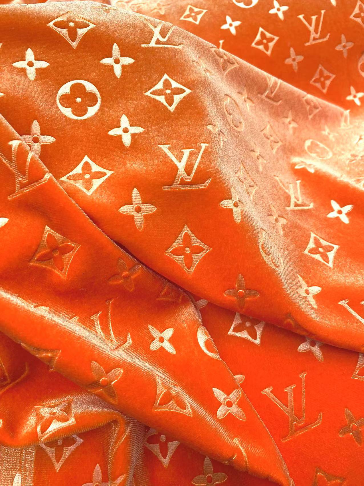 Luxury Vivid LV Orange Velvet Fabric Headliner for Sneakers Sewing