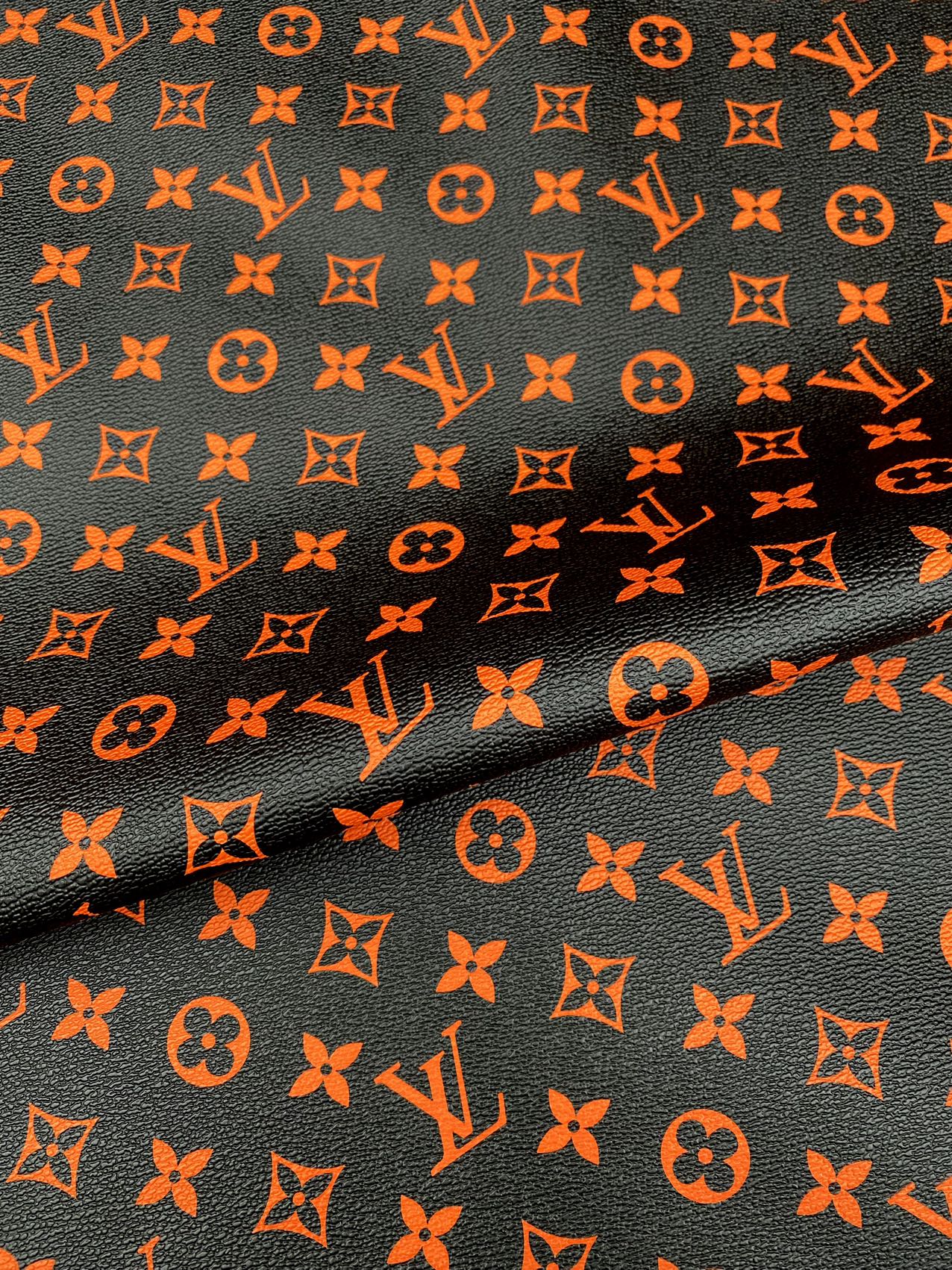 Black Orange LV Monogram Custom Leather for Sneakers Upholstery Car Upholstery