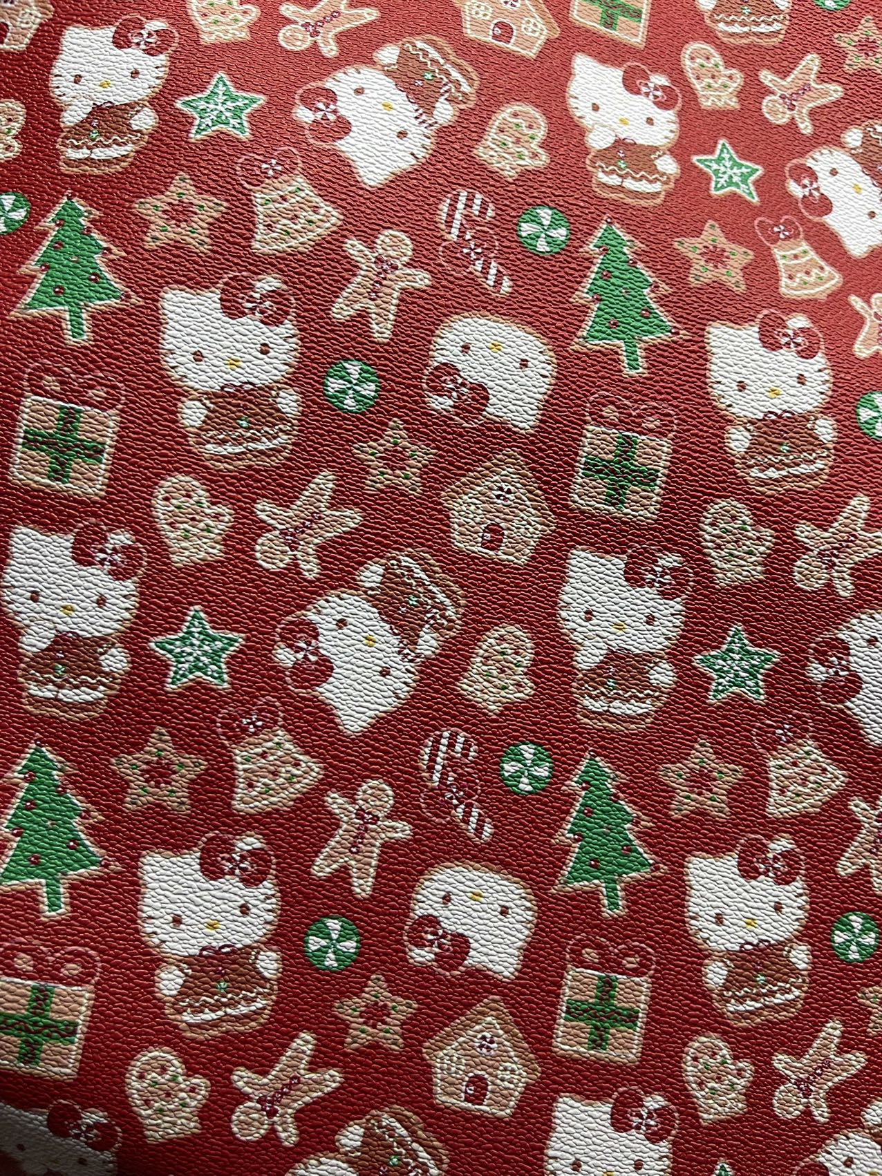 Red Hello Kitty Christmas Design Leather Fabric for Handmade DIY Crafts Sewing Product