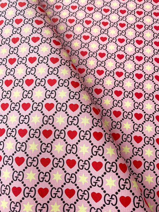 Pink Romantic Valentine's Day Heart Gucci Faux Leather Fabric for Purse Bags Sewing Upholstery