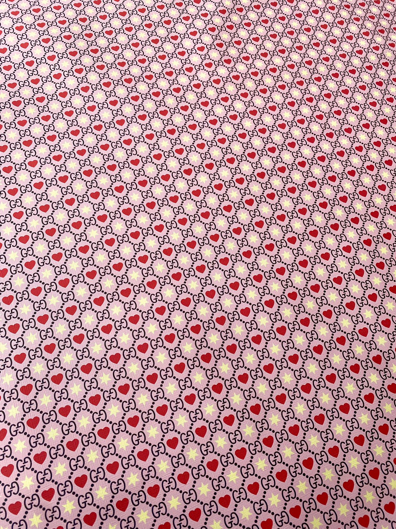 Pink Romantic Valentine's Day Heart Gucci Faux Leather Fabric for Purse Bags Sewing Upholstery