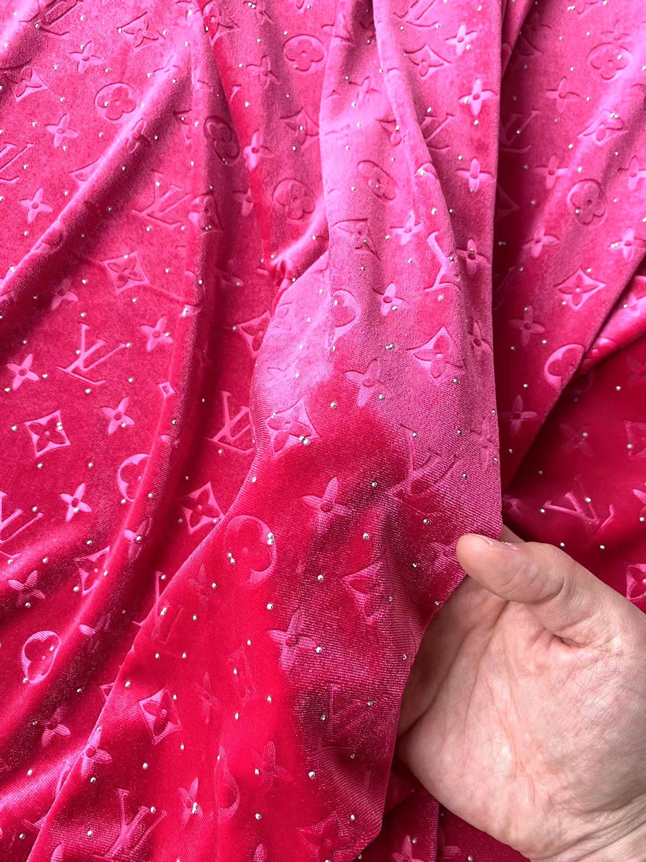 Hot Pink Diamond LV Louis Vuitton Velvet Sewing Upholstery Fabric for Sneaker Custom DIY Project