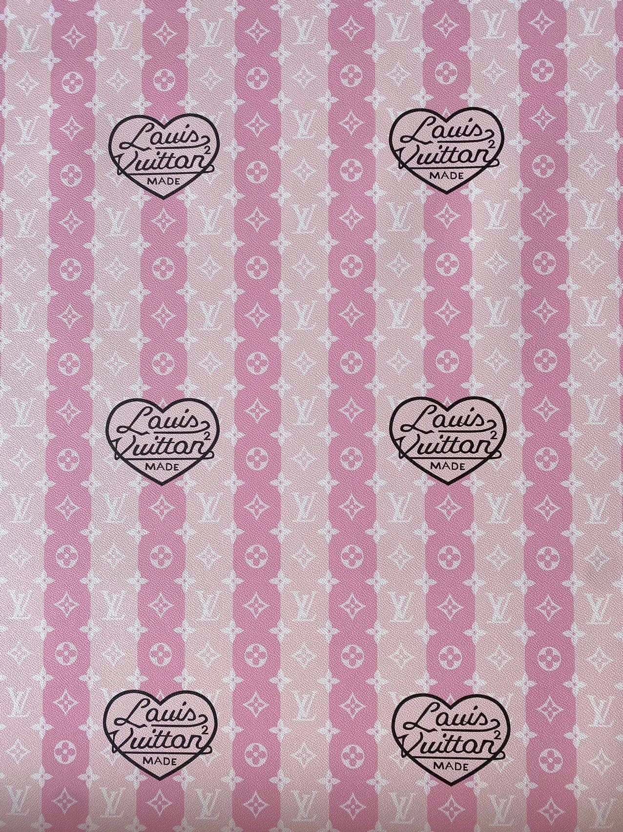 Pink Louis Vuitton LV Stripe Heart Faux Leather Fabric for Handmade Custom Sneakers Sewing DIY