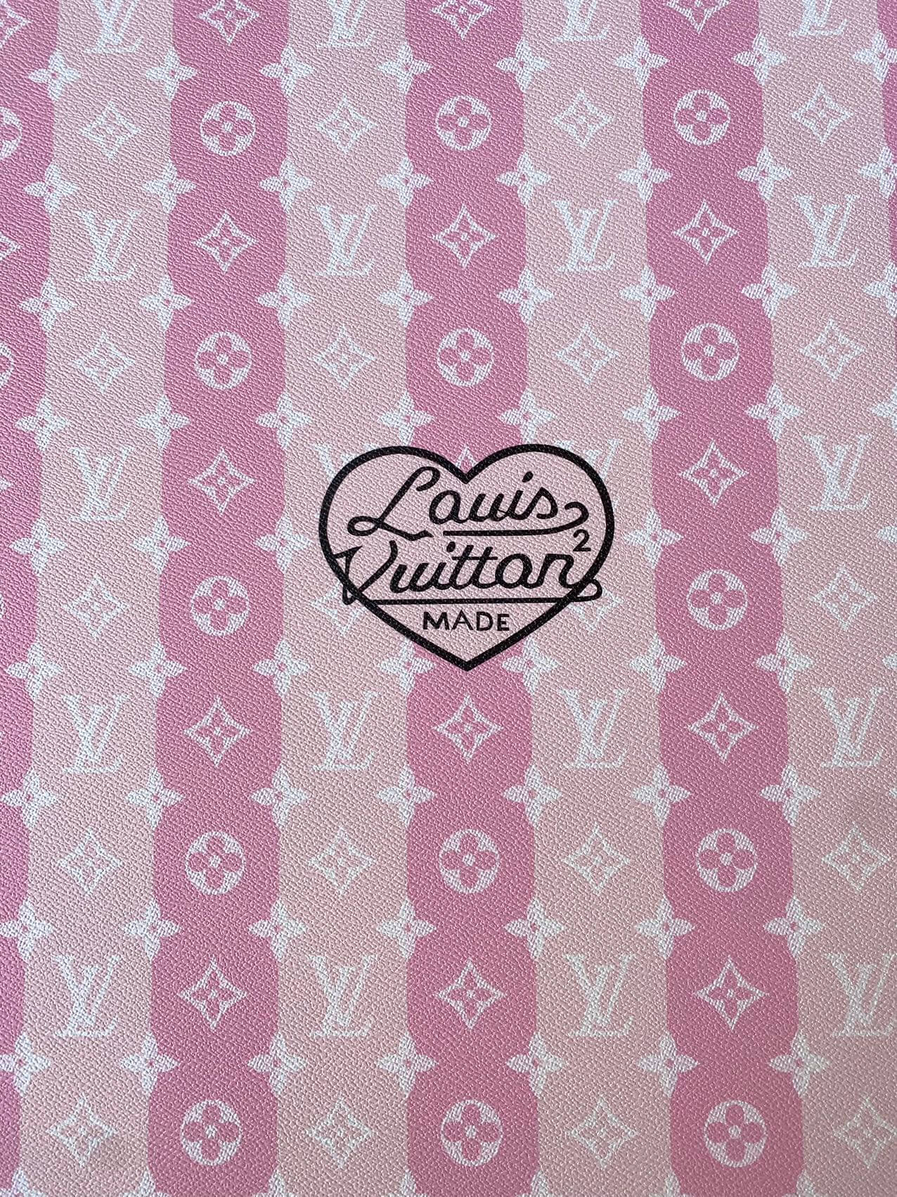 Pink Louis Vuitton LV Stripe Heart Faux Leather Fabric for Handmade Custom Sneakers Sewing DIY