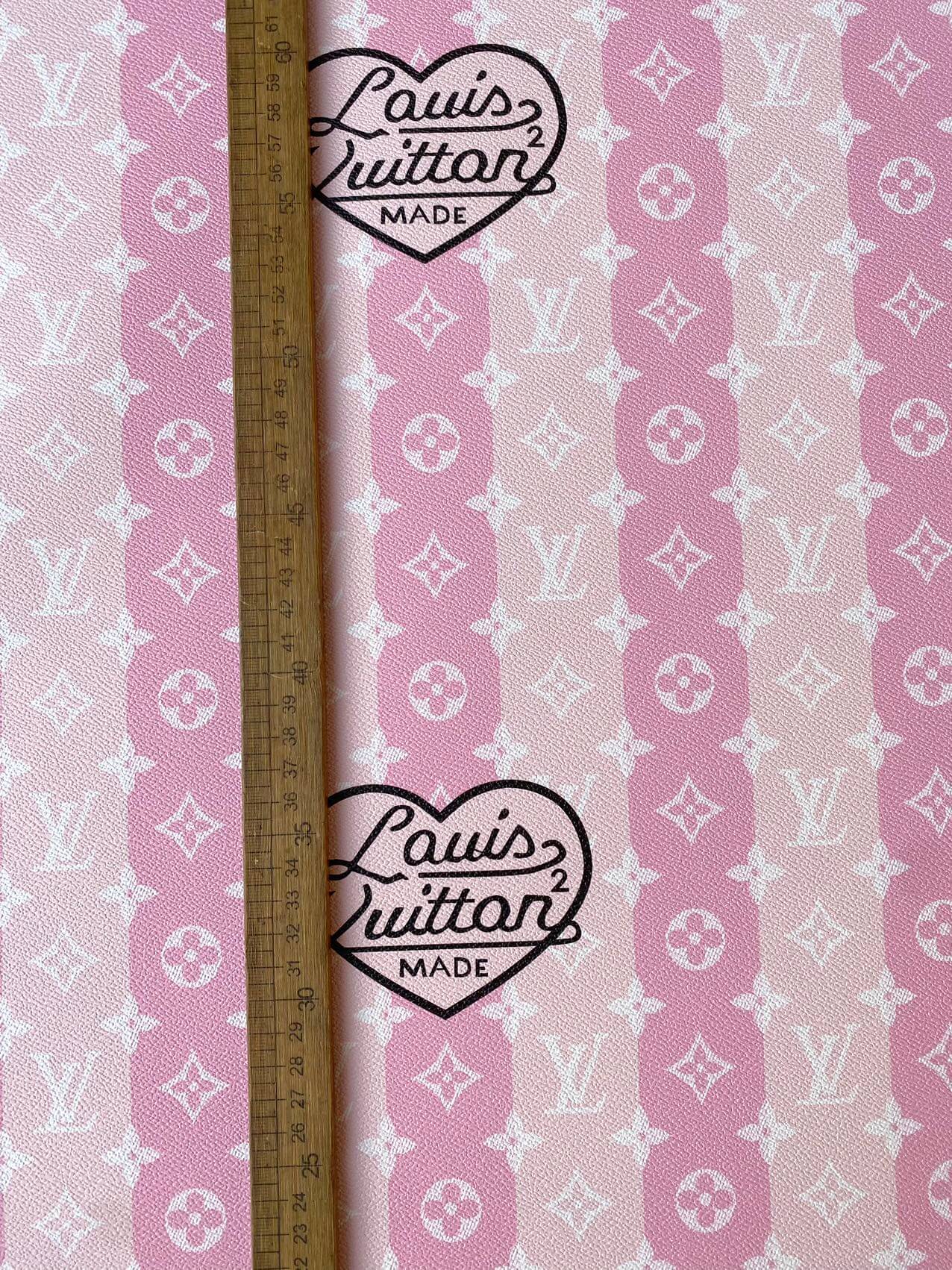 Pink Louis Vuitton LV Stripe Heart Faux Leather Fabric for Handmade Custom Sneakers Sewing DIY