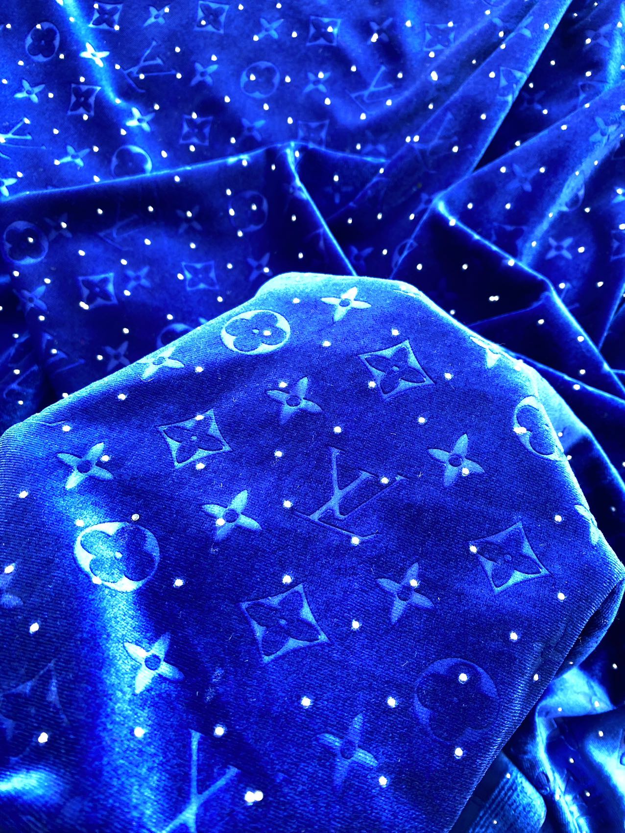 Dark Blue Navy Diamond Louis Vuitton LV Velvet Fabric for Custom Shoe Sneakerhead