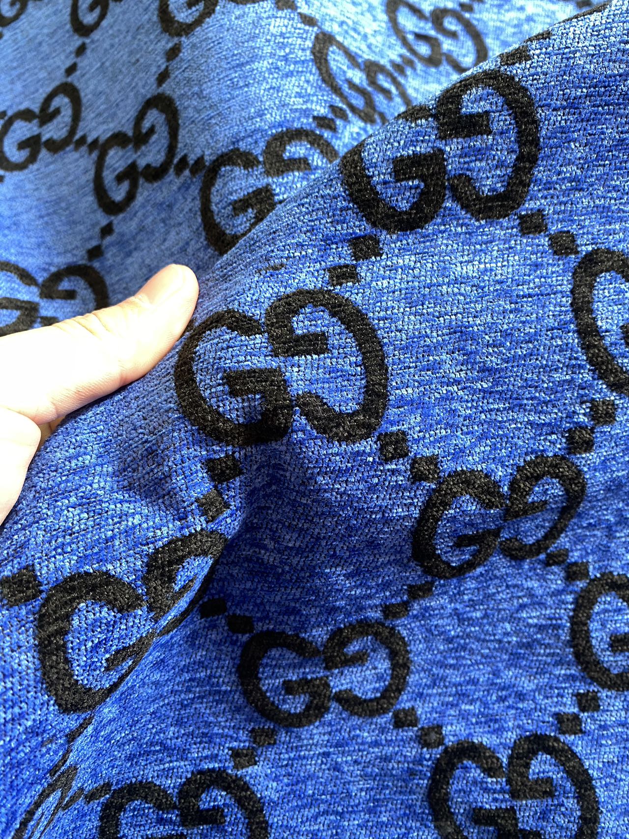 Vivid Blue Gucci Chenille Fabric Sofa Making Upholstery Sewing Project