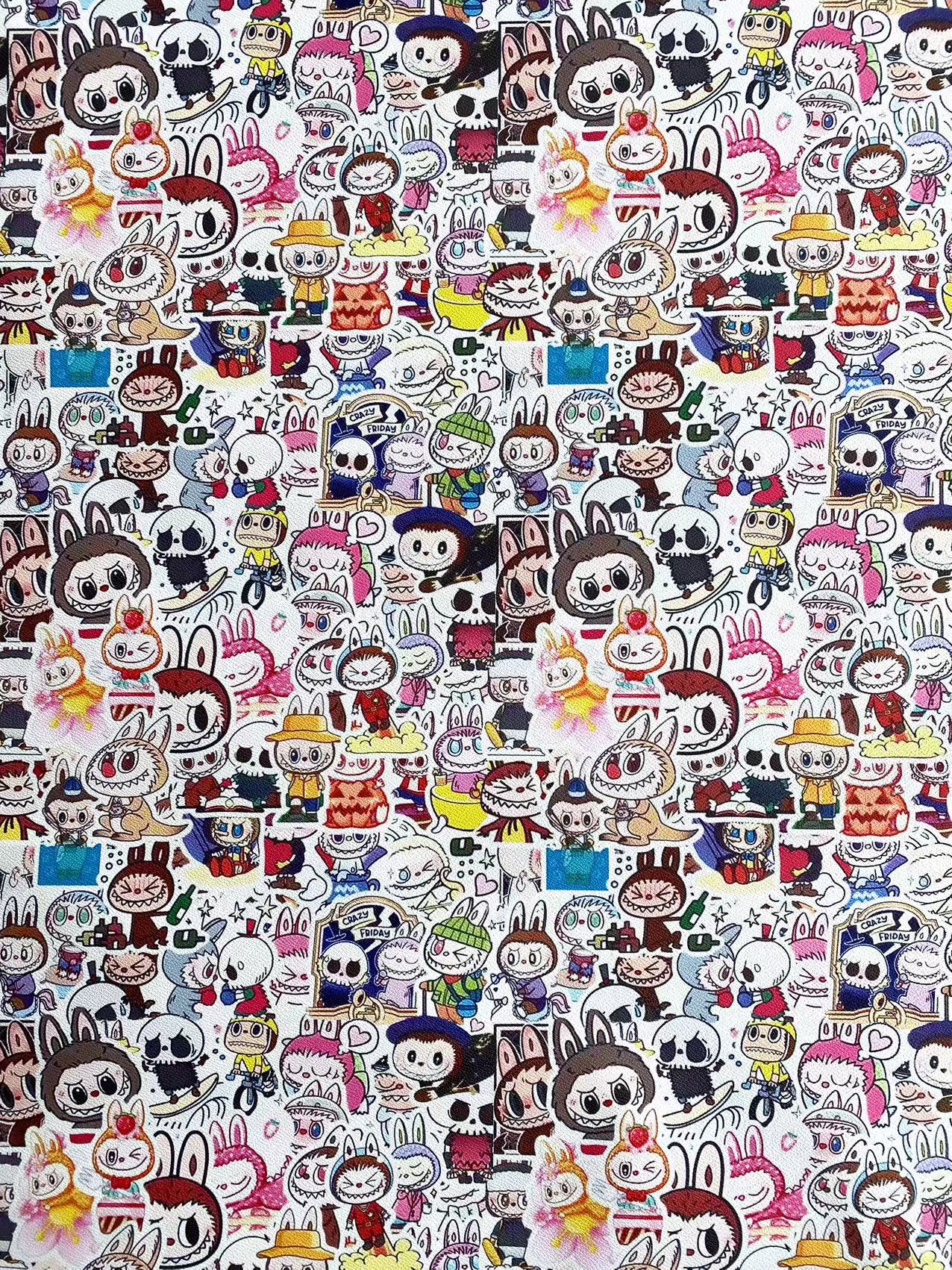 Cartoon Labubu Doll Faux Leather Vinyl for Custom DIY Handmade Projects