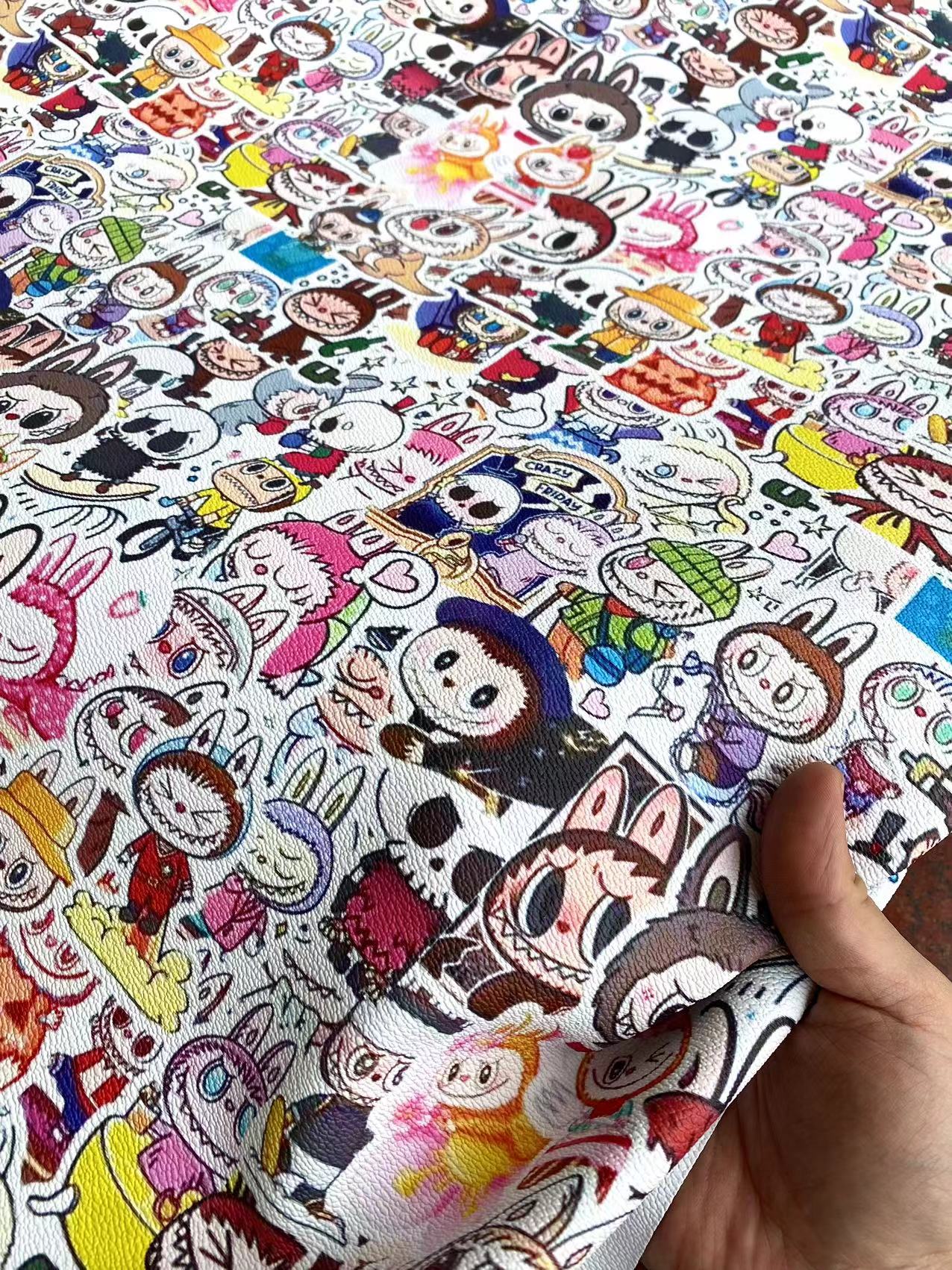 Cartoon Labubu Doll Faux Leather Vinyl for Custom DIY Handmade Projects