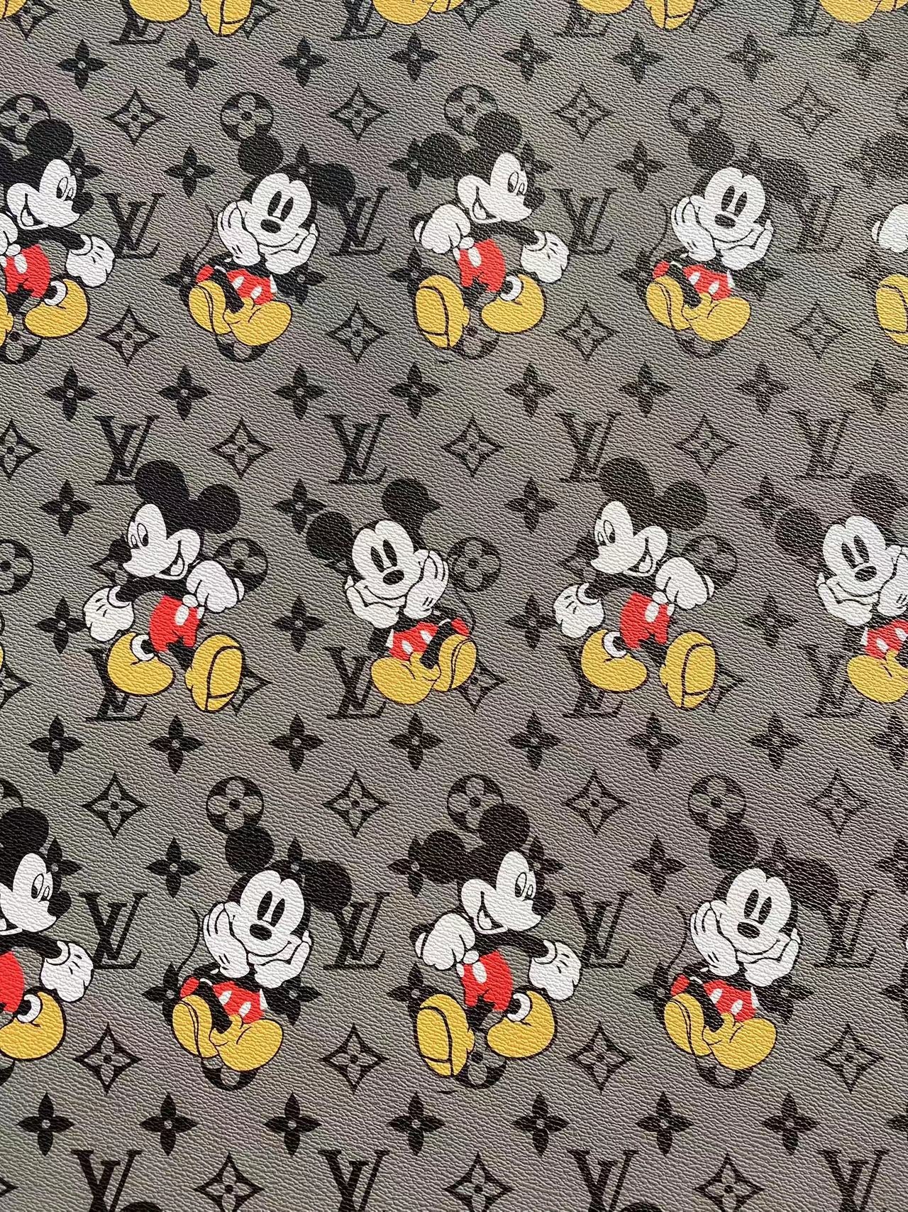 Grey Mickey Mouse LV Louis Vuitton Cartoon Designer Faux Leather Sheet Custom Sneakers