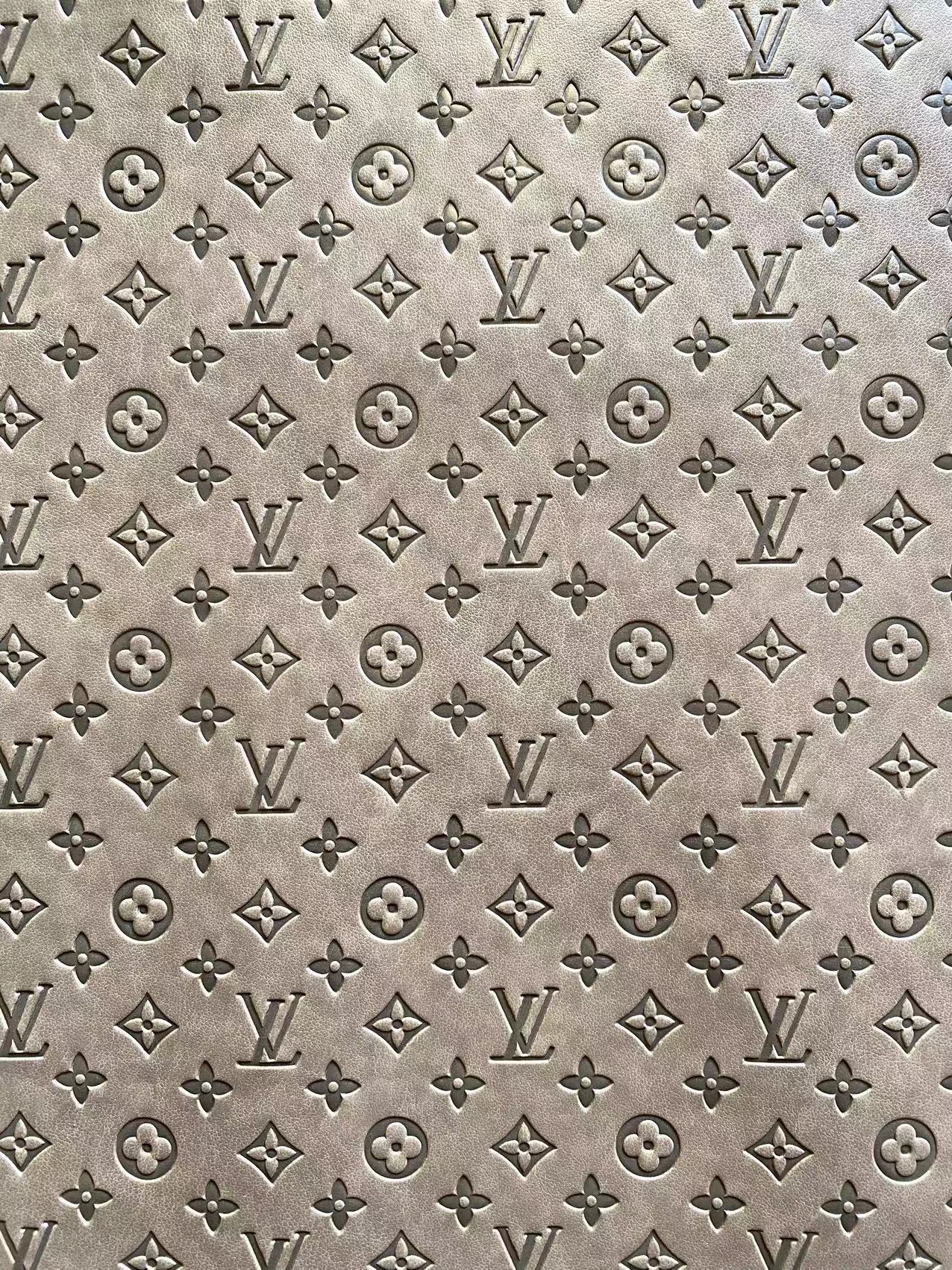 Premium Grey Embossed LV Louis Vuitton Faux Leather Designer Fabric for Handmade DIY Crafts