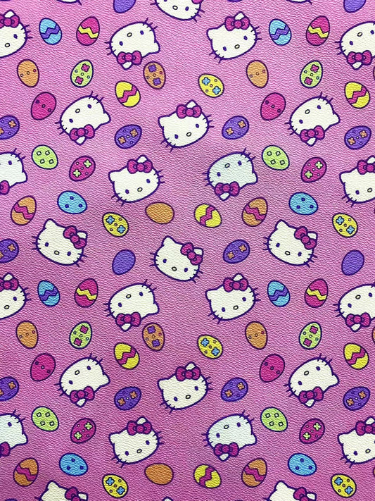 Pink Cartoon Hello Kitty Faux Leather Vinyl Leather Sheet for DIY Sewing Custom Projects