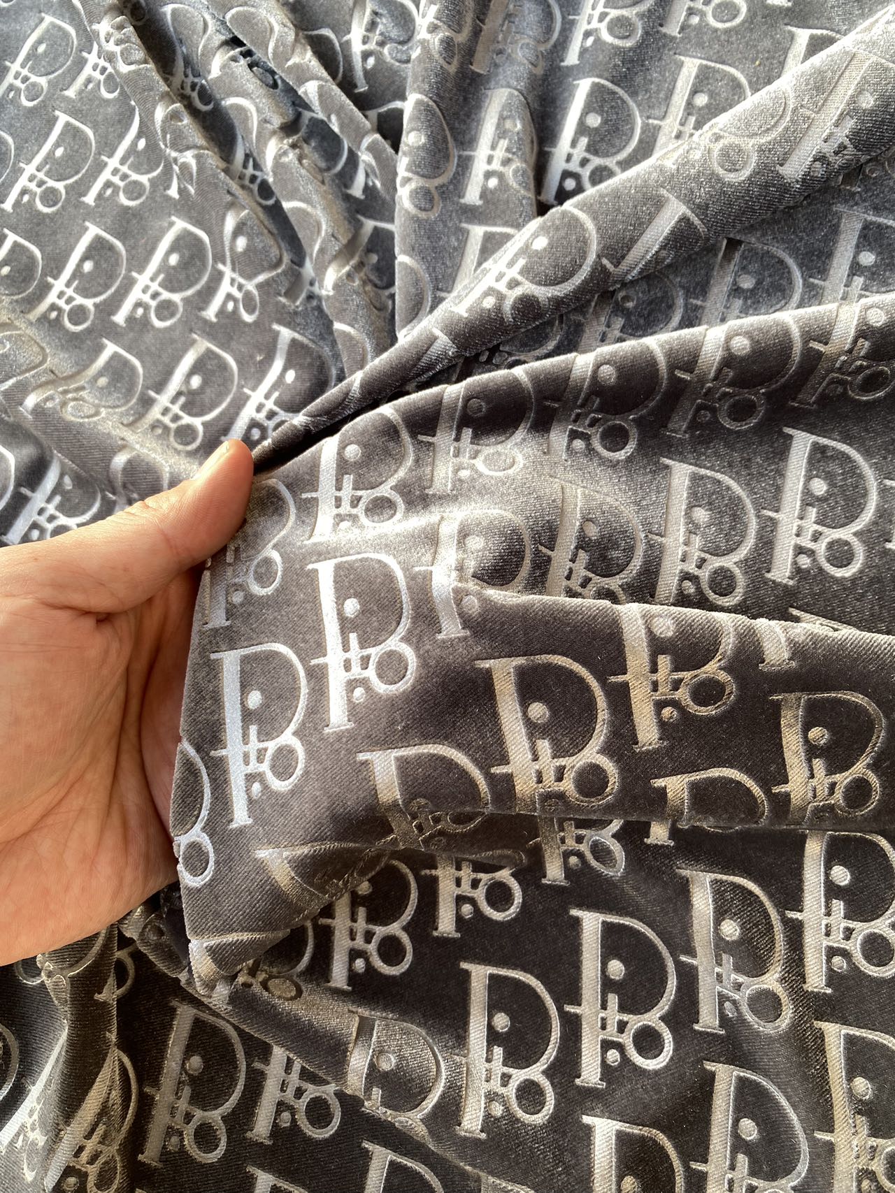 Grey Dior Velvet for Shoes Custom Sneakers Designer Fabric by the Yard