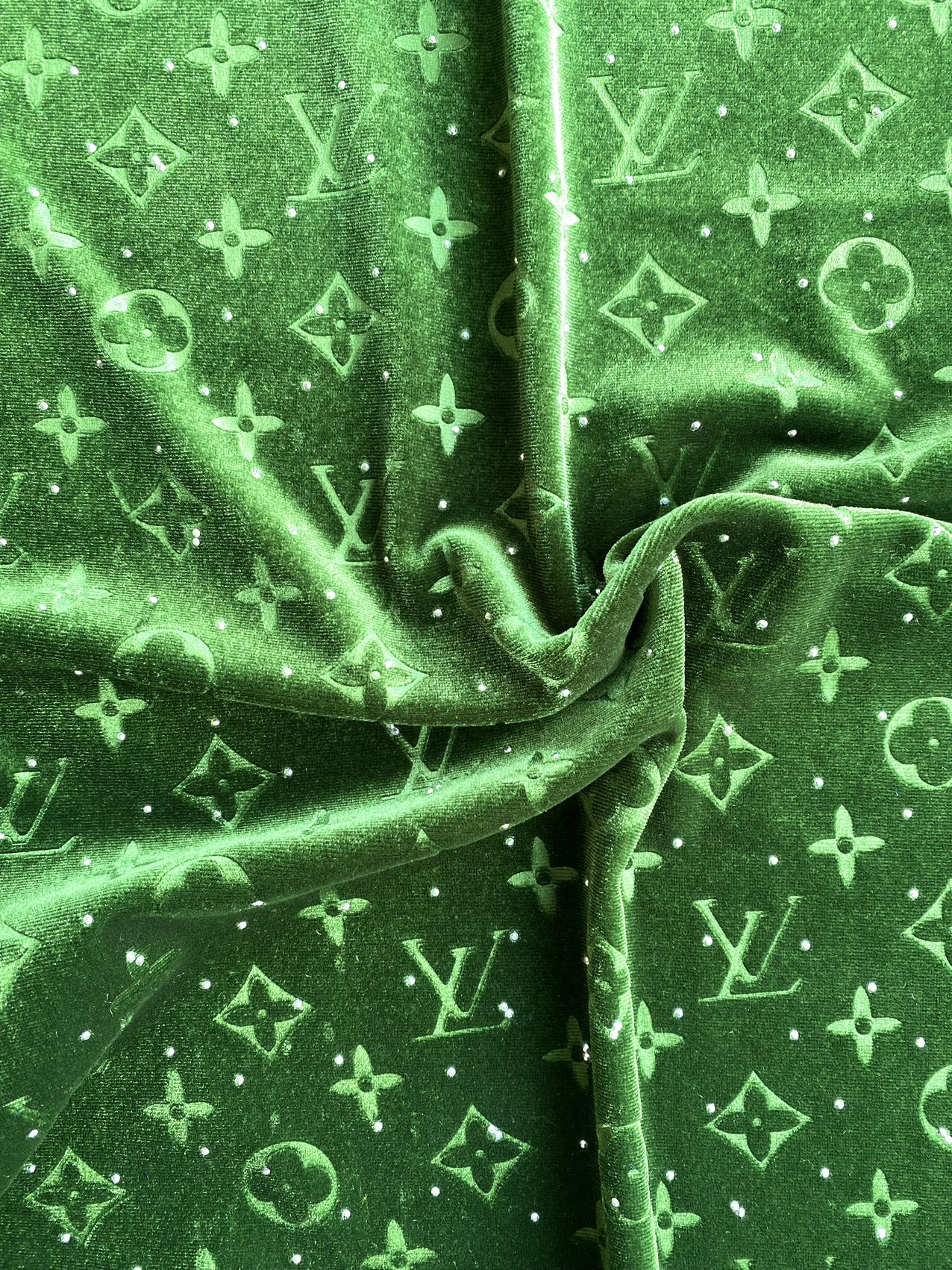 Green Diamond Fabric Louis Vuitton LV Velvet Fabric for Sneaker