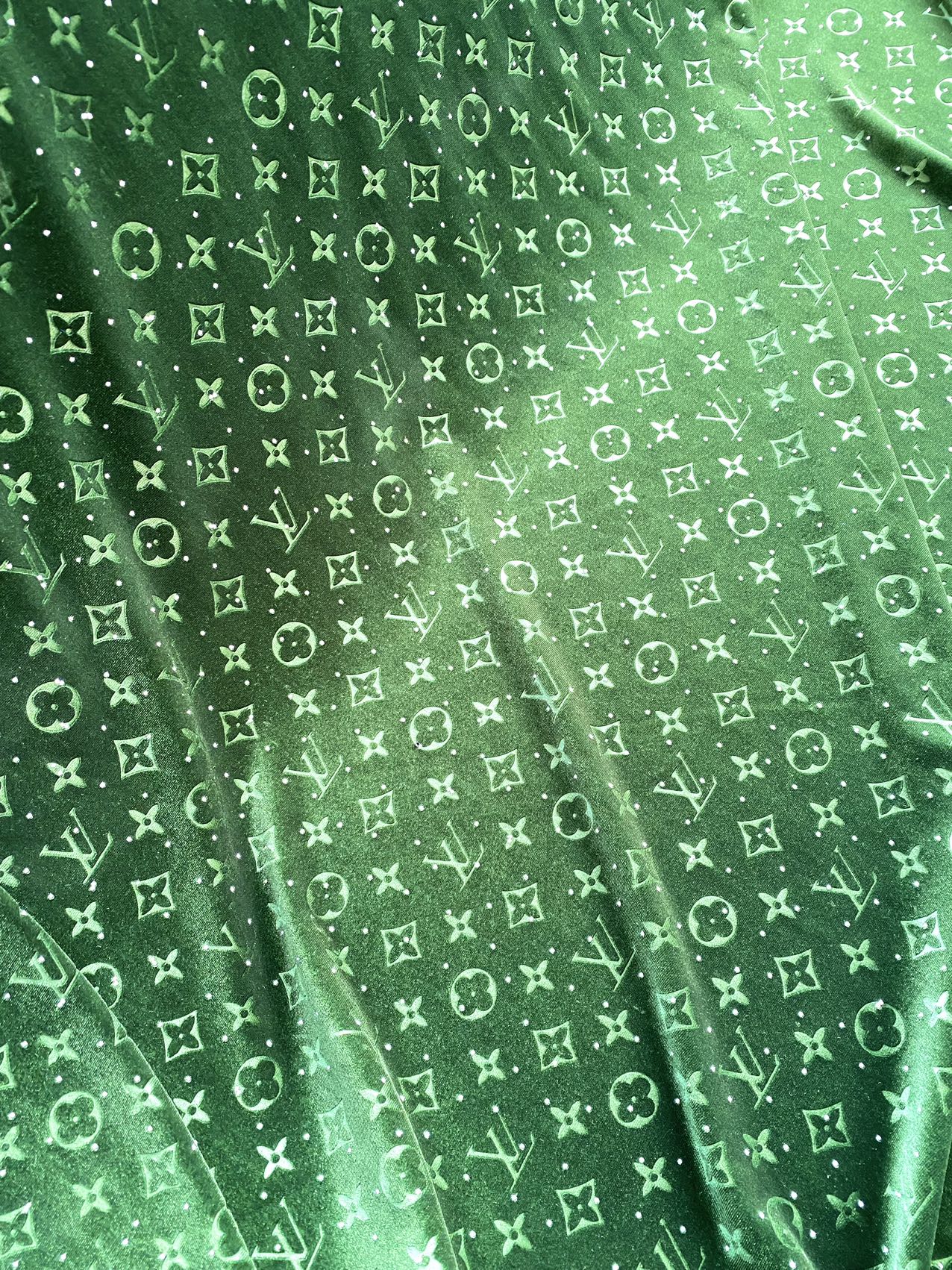 Green Diamond Fabric Louis Vuitton LV Velvet Fabric for Sneaker