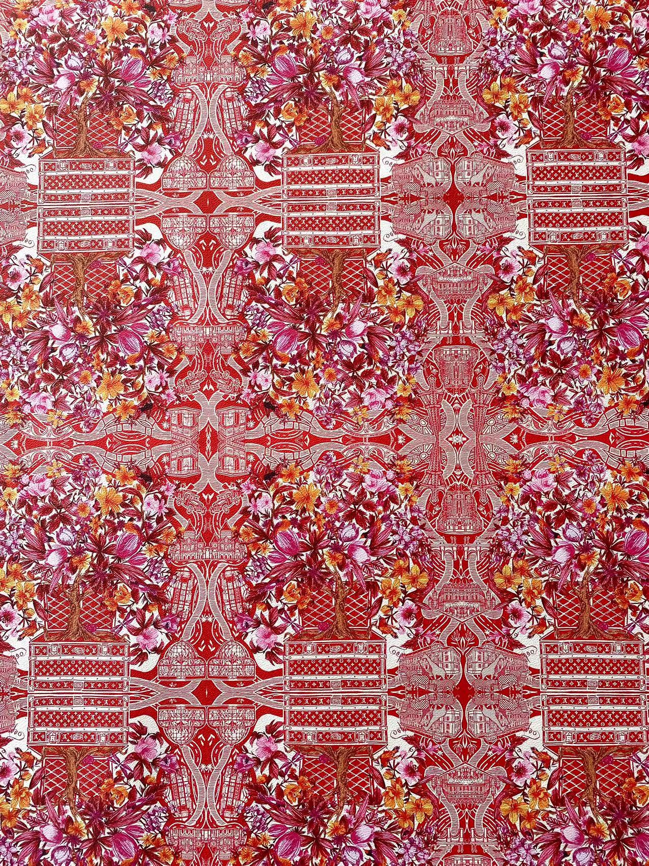 Red Floral  Louis Vuitton Leather Fabric for Sewing Upholstery