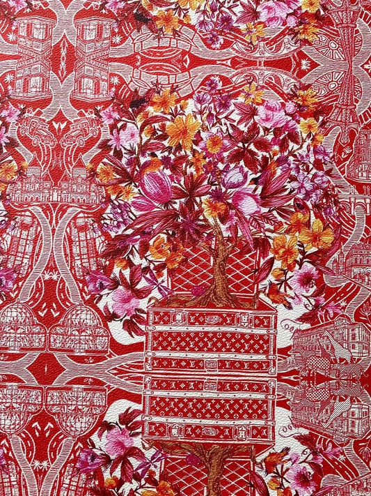 Red Floral  Louis Vuitton Leather Fabric for Sewing Upholstery