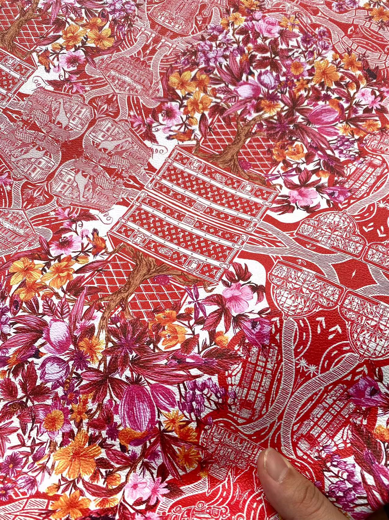 Red Floral  Louis Vuitton Leather Fabric for Sewing Upholstery