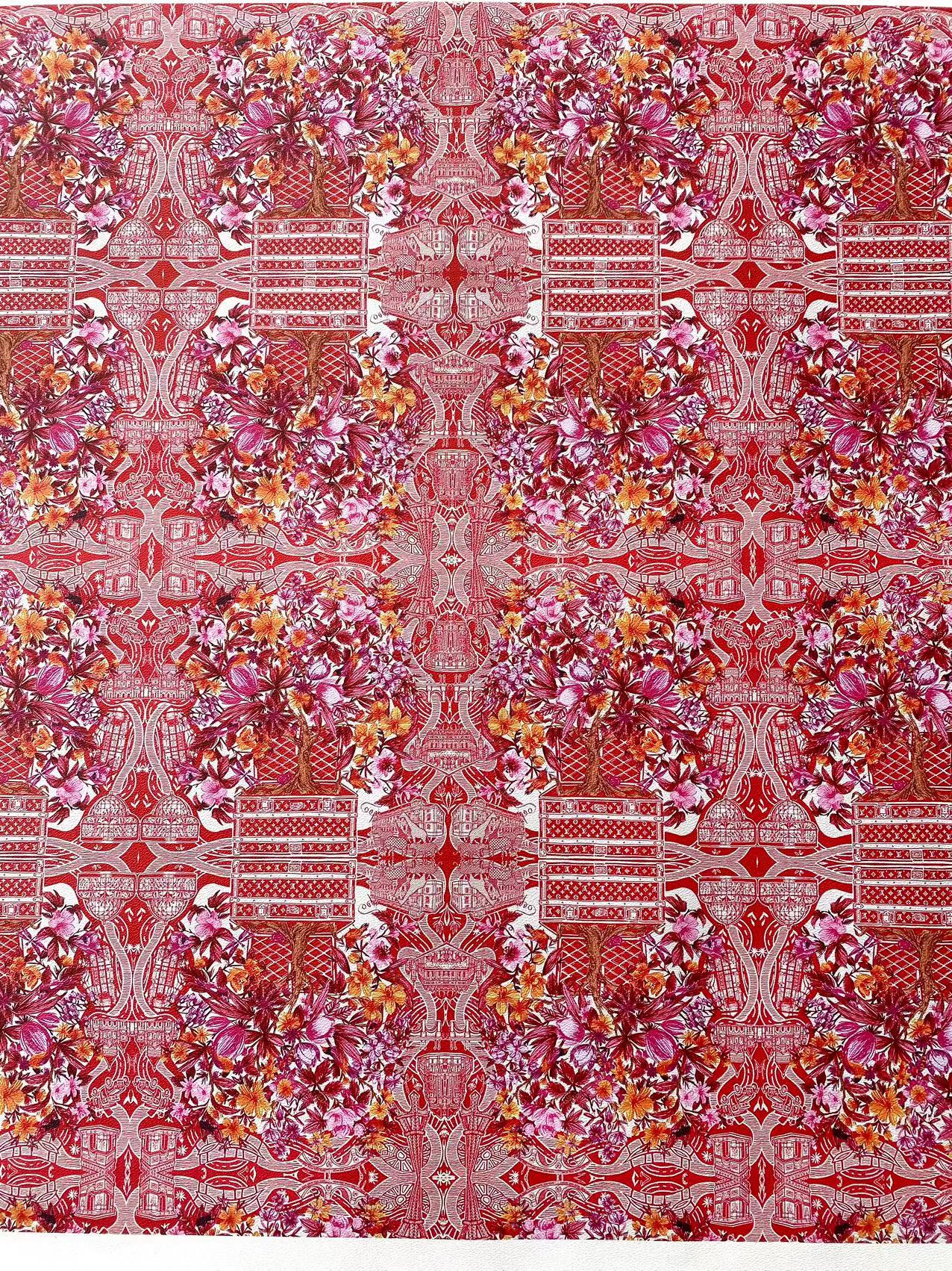 Red Floral  Louis Vuitton Leather Fabric for Sewing Upholstery