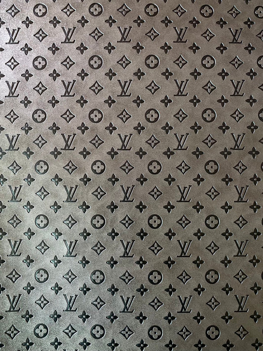 Quality Grey Embossed LV Louis Vuitton Faux Custom Leather Fabric