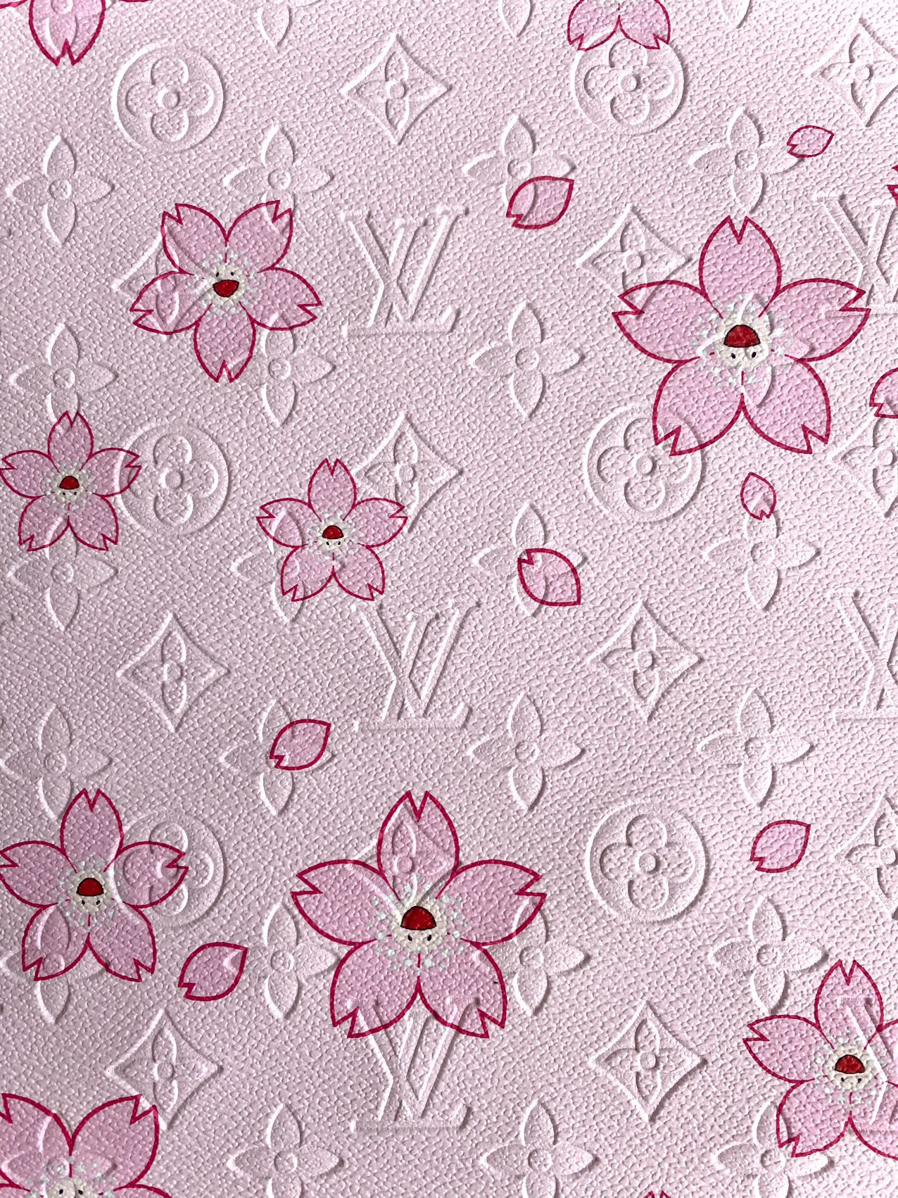 Pink Cherry LV Takashi Murakami Embossed Designer Leather Fabric