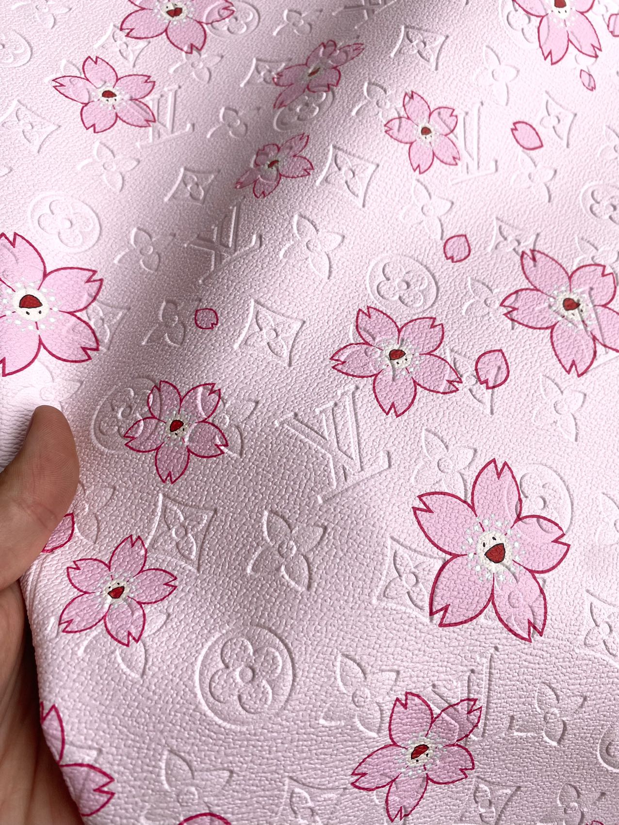 Pink Cherry LV Takashi Murakami Embossed Designer Leather Fabric